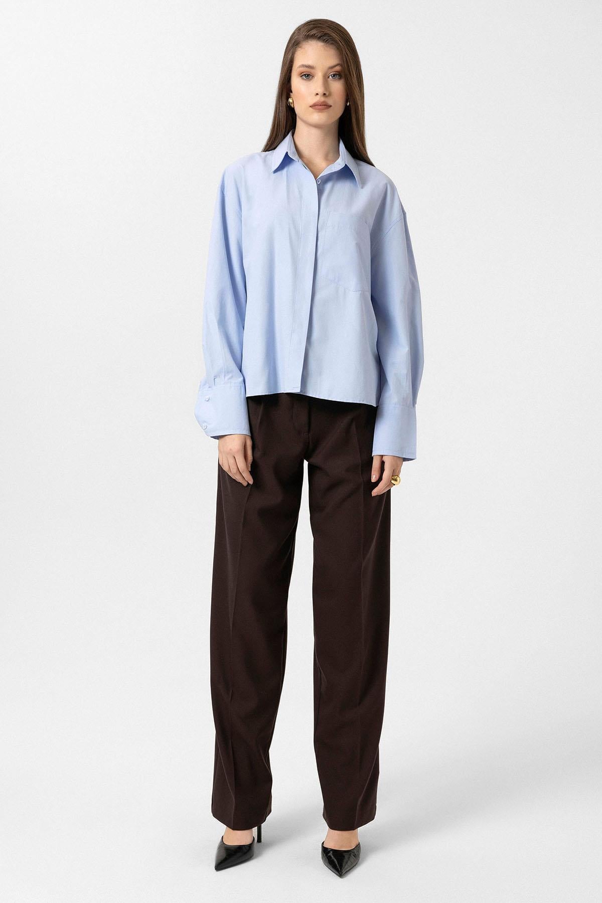 Antioch Mavi Kadın Basic Poplin Gömlek