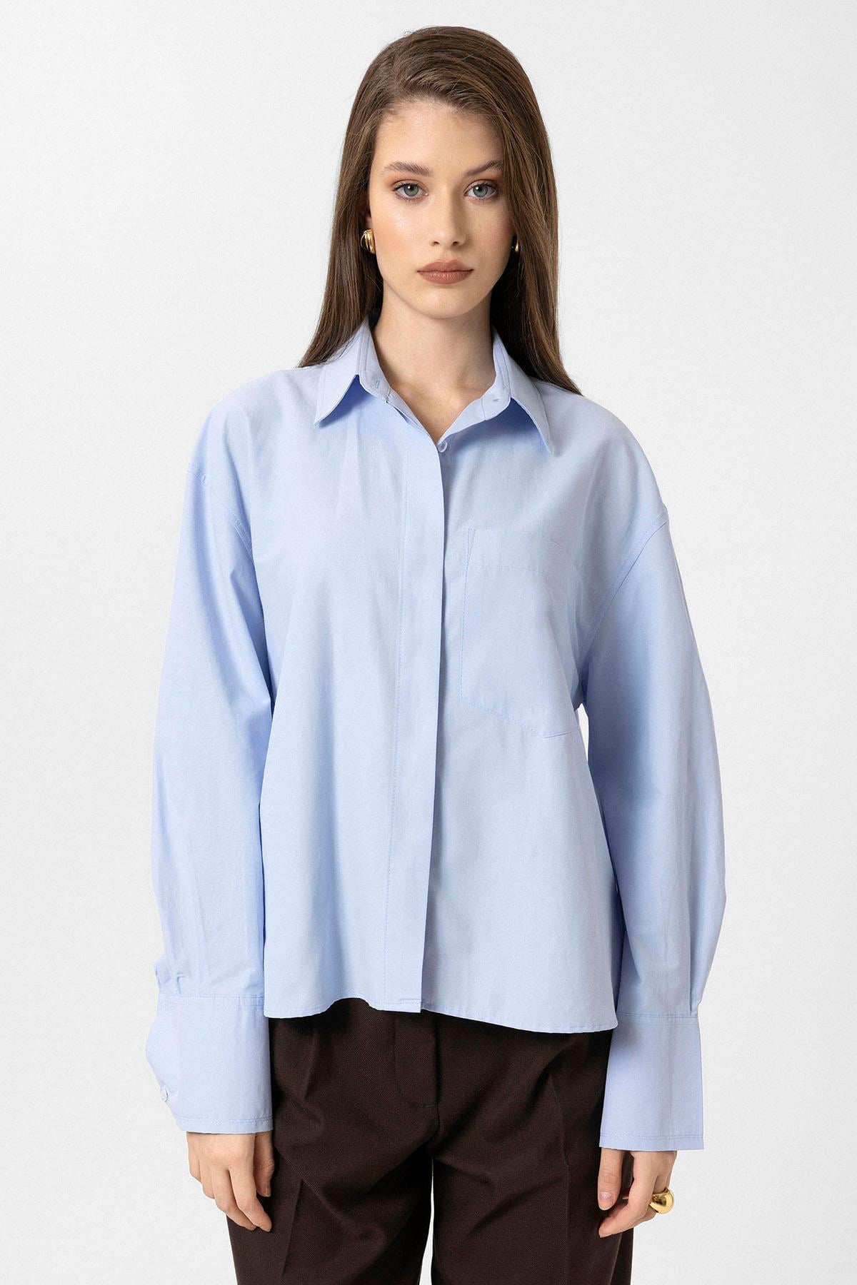 Antioch Mavi Kadın Basic Poplin Gömlek