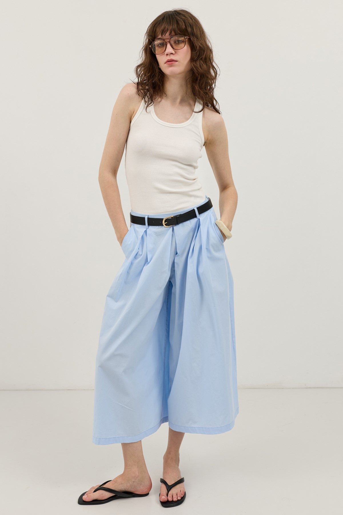 Antioch Mavi Pileli Culotte Pantolon