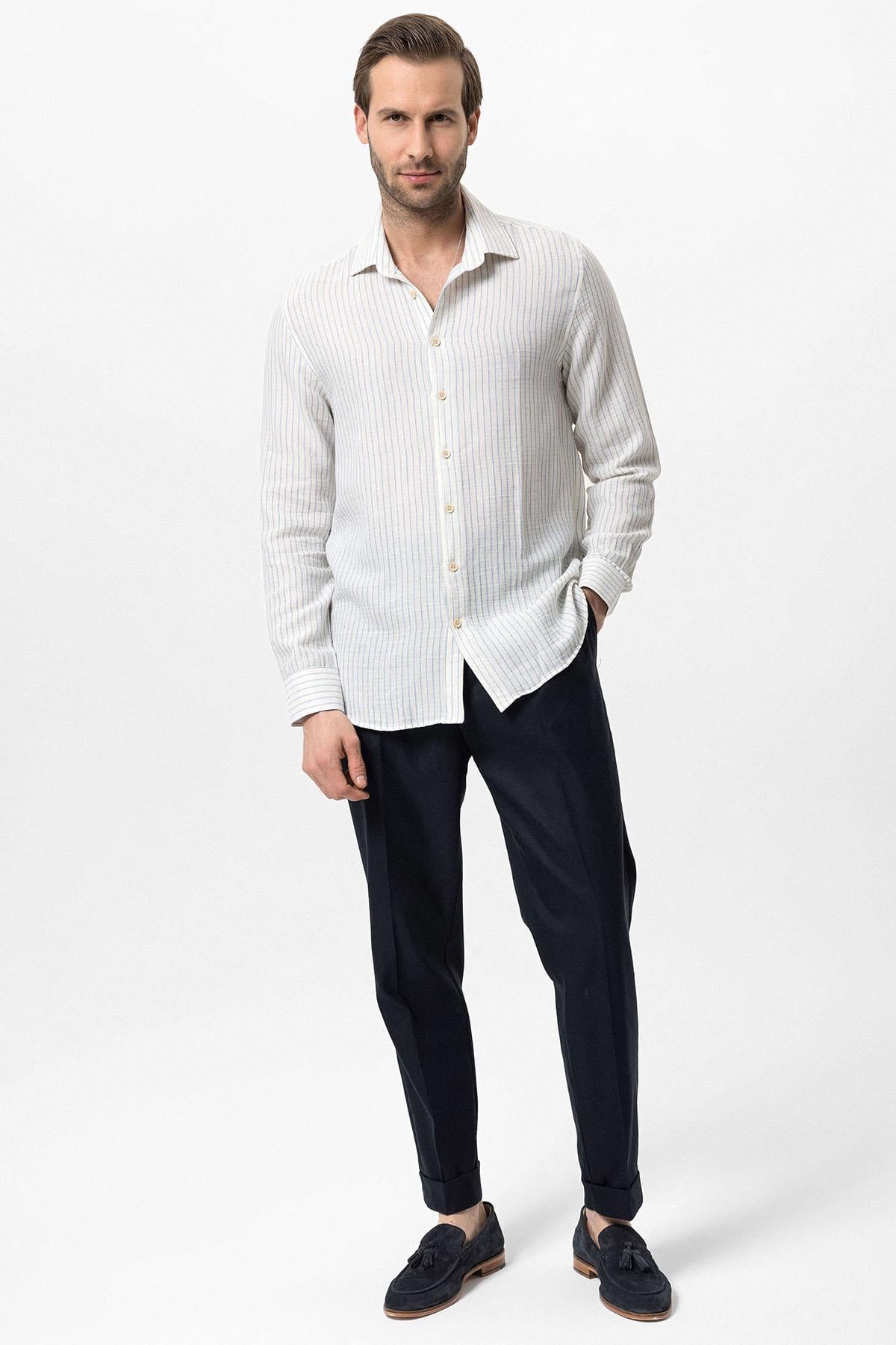 Antioch Bebe Mavi Pamuklu Çizgili Erkek Gömlek