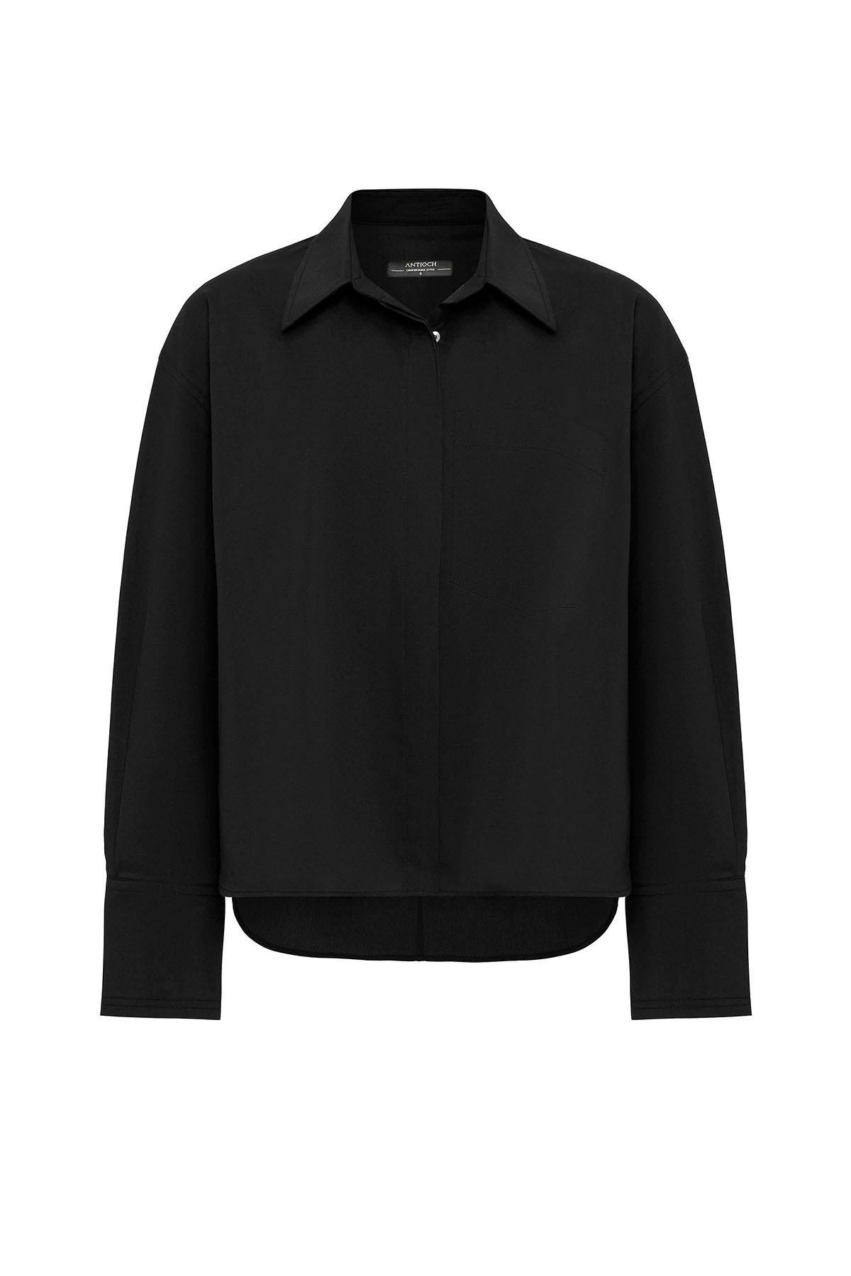 Antioch Siyah Kadın Basic Poplin Gömlek