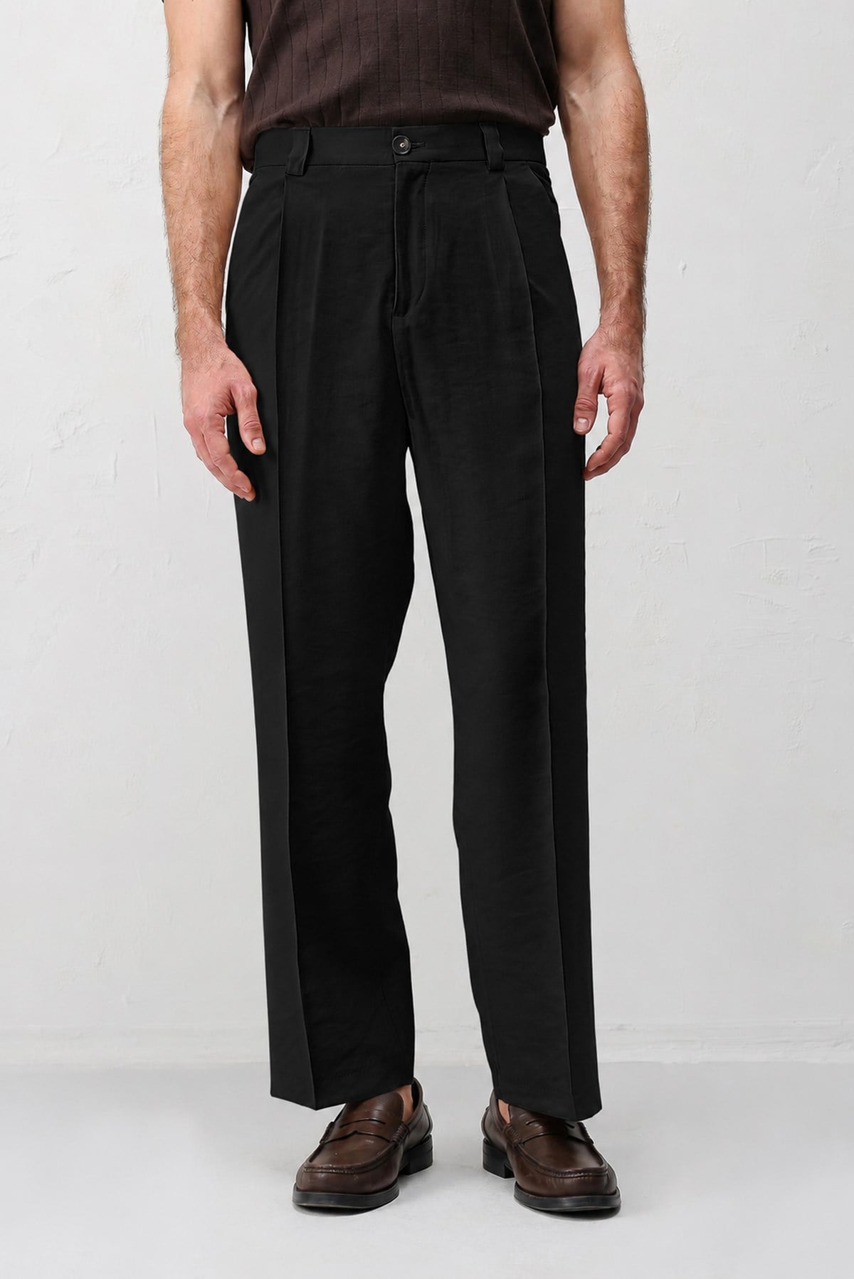 Antioch Siyah Pileli Relaxed Fit Erkek Pantolon
