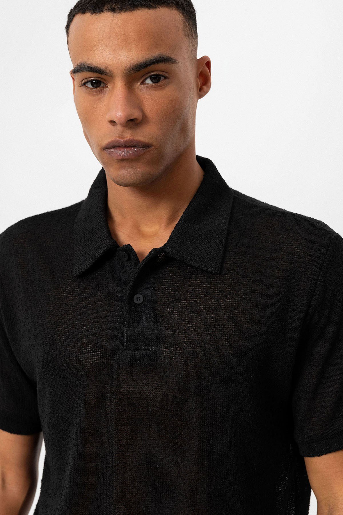 Antioch Siyah Polo Yaka Örme Erkek T-Shirt