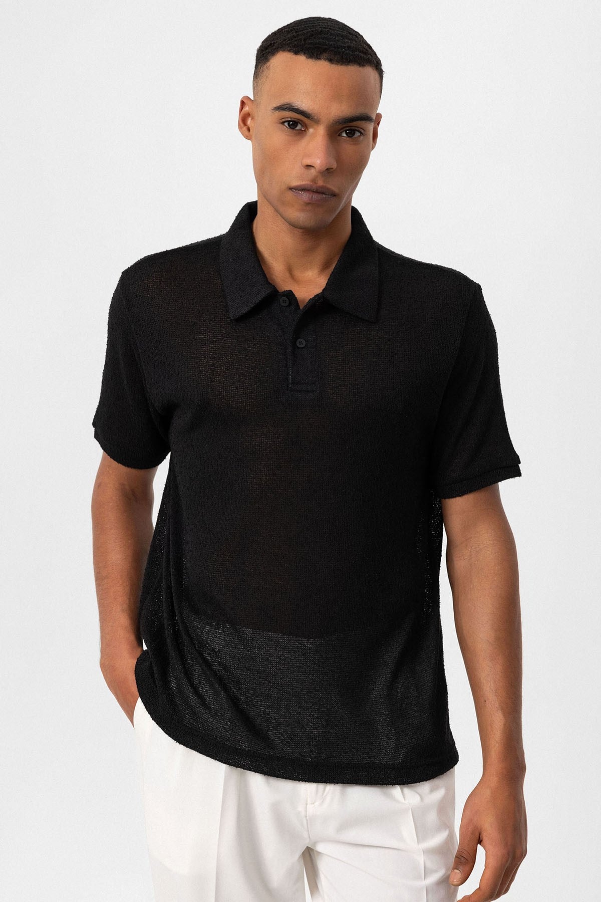 Antioch Siyah Polo Yaka Örme Erkek T-Shirt