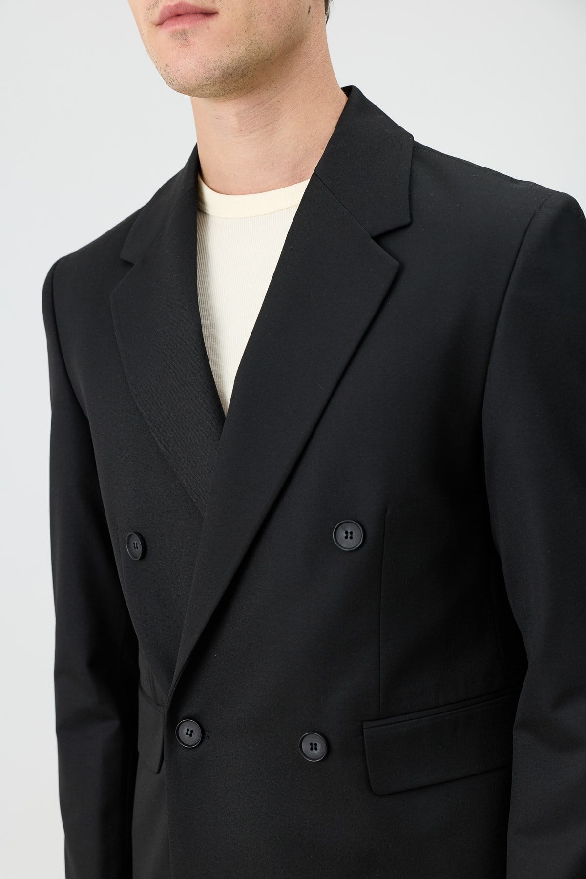 Antioch Siyah Relaxed Kruvaze Erkek Blazer Ceket