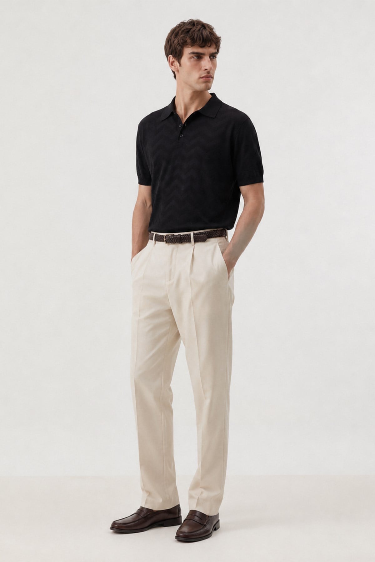Antioch Siyah Zigzag Desenli Polo Yaka Triko Erkek T-Shirt
