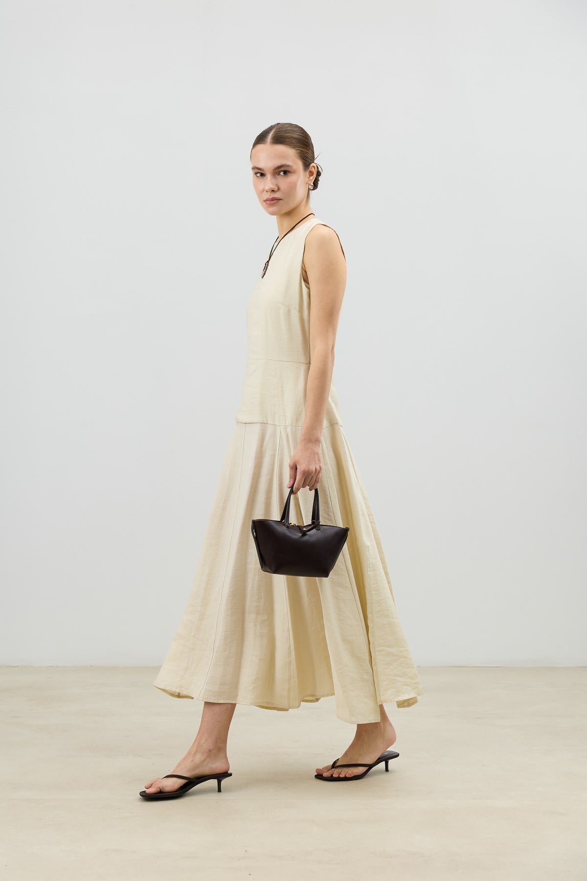 Antioch Taş Lyocell Karışımlı Kuşak Detaylı Kadın Elbise