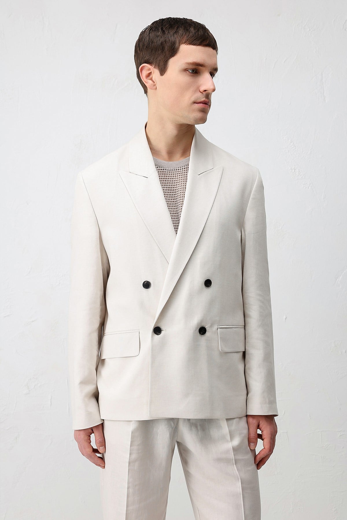 Antioch Taş Relax Fit Keten Karışımlı Erkek Blazer Ceket