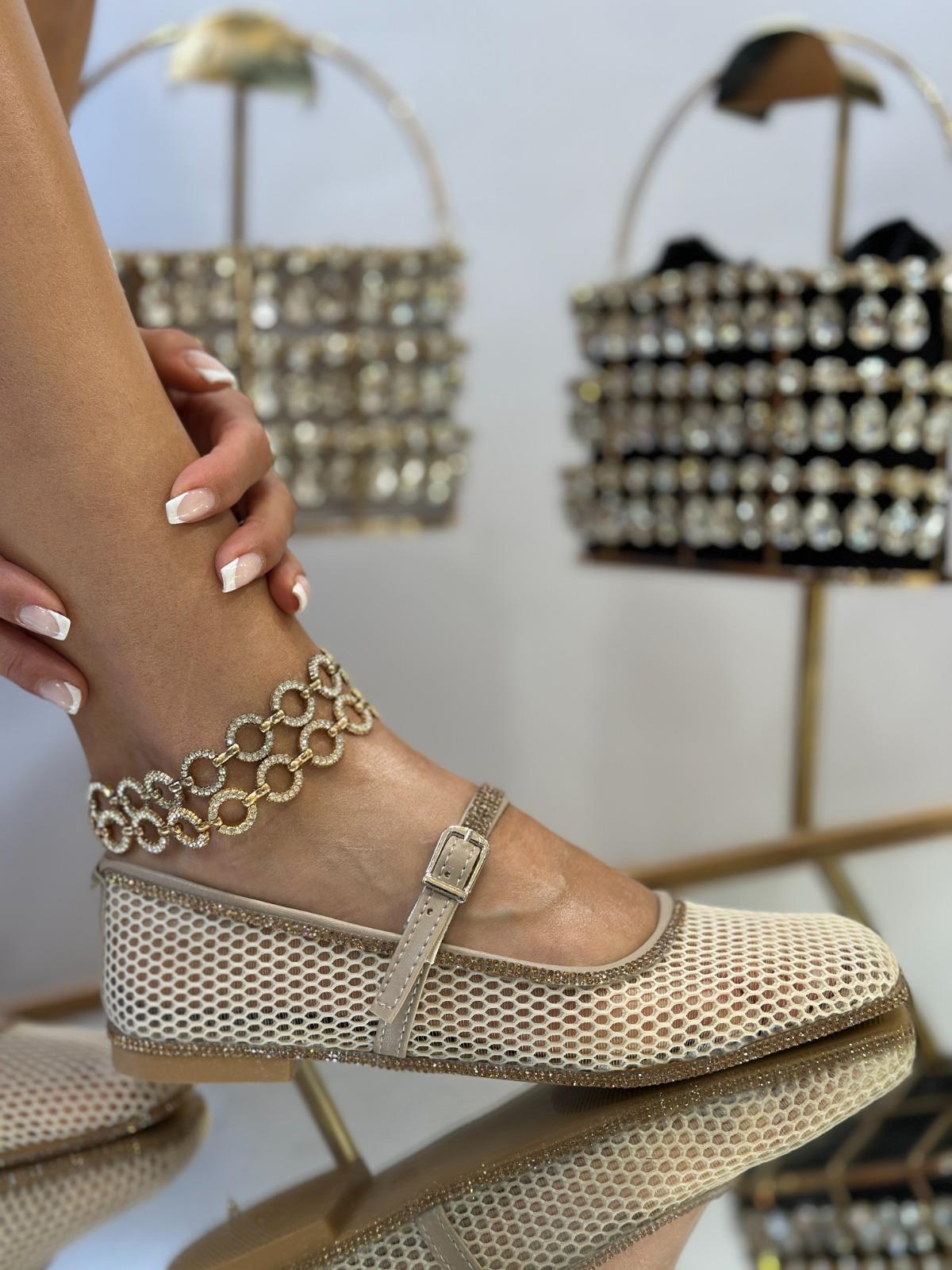 Abil Kristal Taşlı Babet Bej - WOMAN SHOES