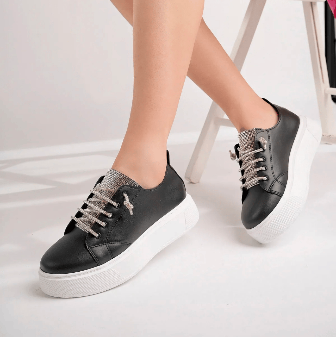 Addict Taşlı Spor Ayakkabı Siyah - KADIN AYAKKABI