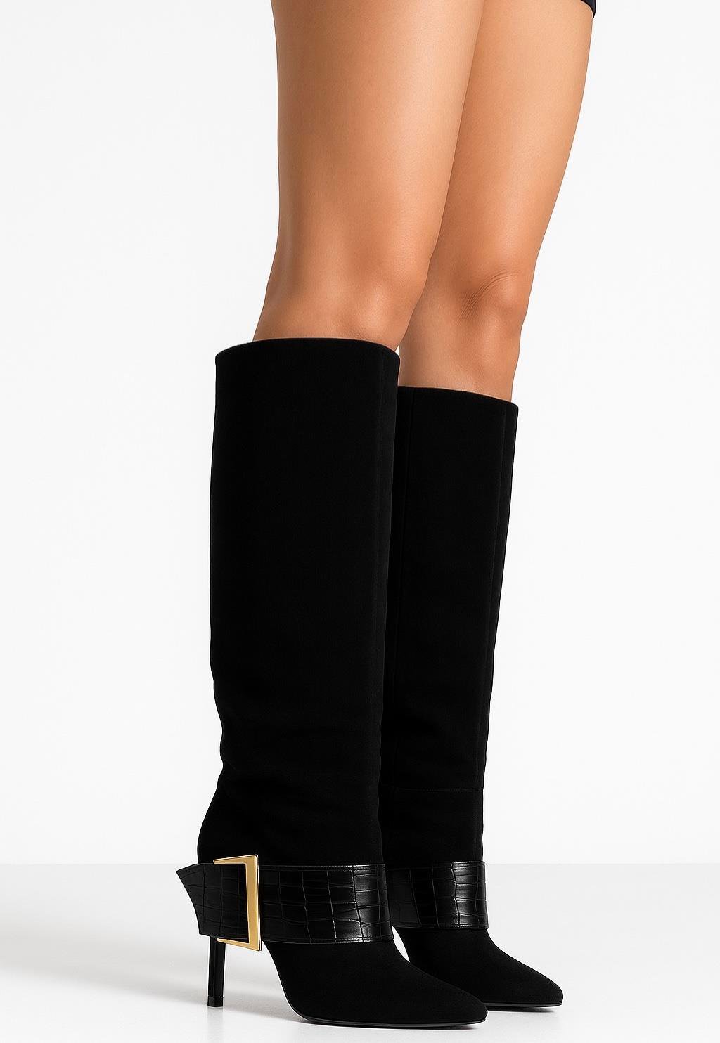 Alan Özel Tasarım Topuklu Çizme Siyah - Topuklu Çizme