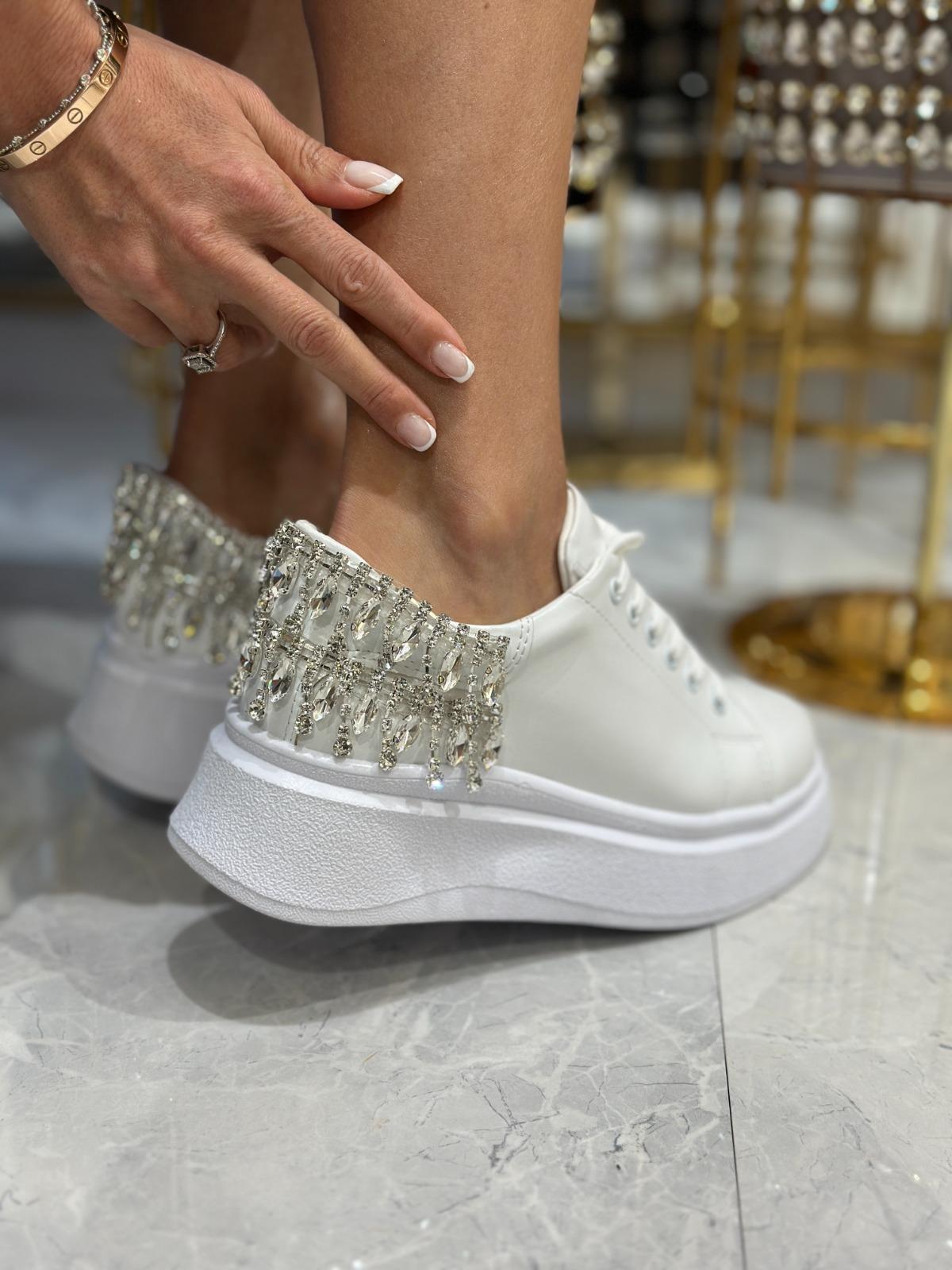 Alaram Kristal Taşlı Özel Spor Ayakkabı Beyaz - WOMAN SHOES