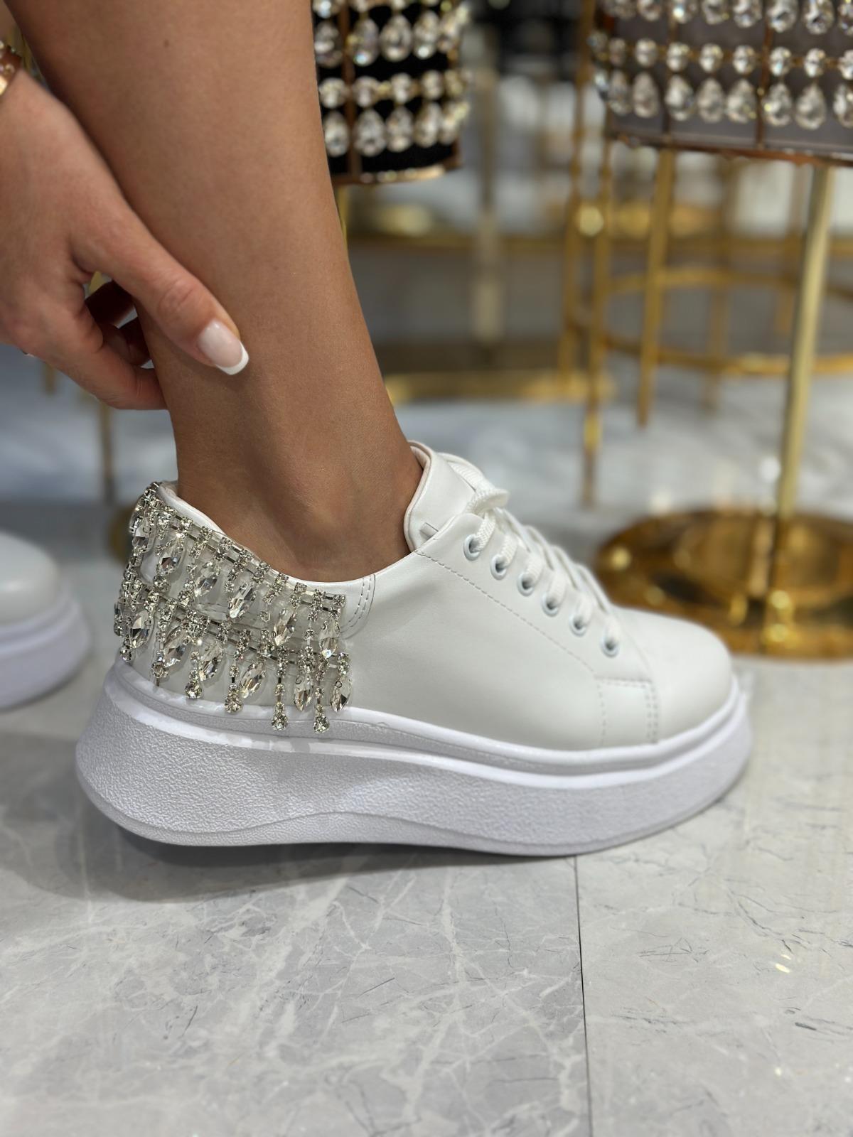 Alaram Kristal Taşlı Özel Spor Ayakkabı Beyaz - WOMAN SHOES