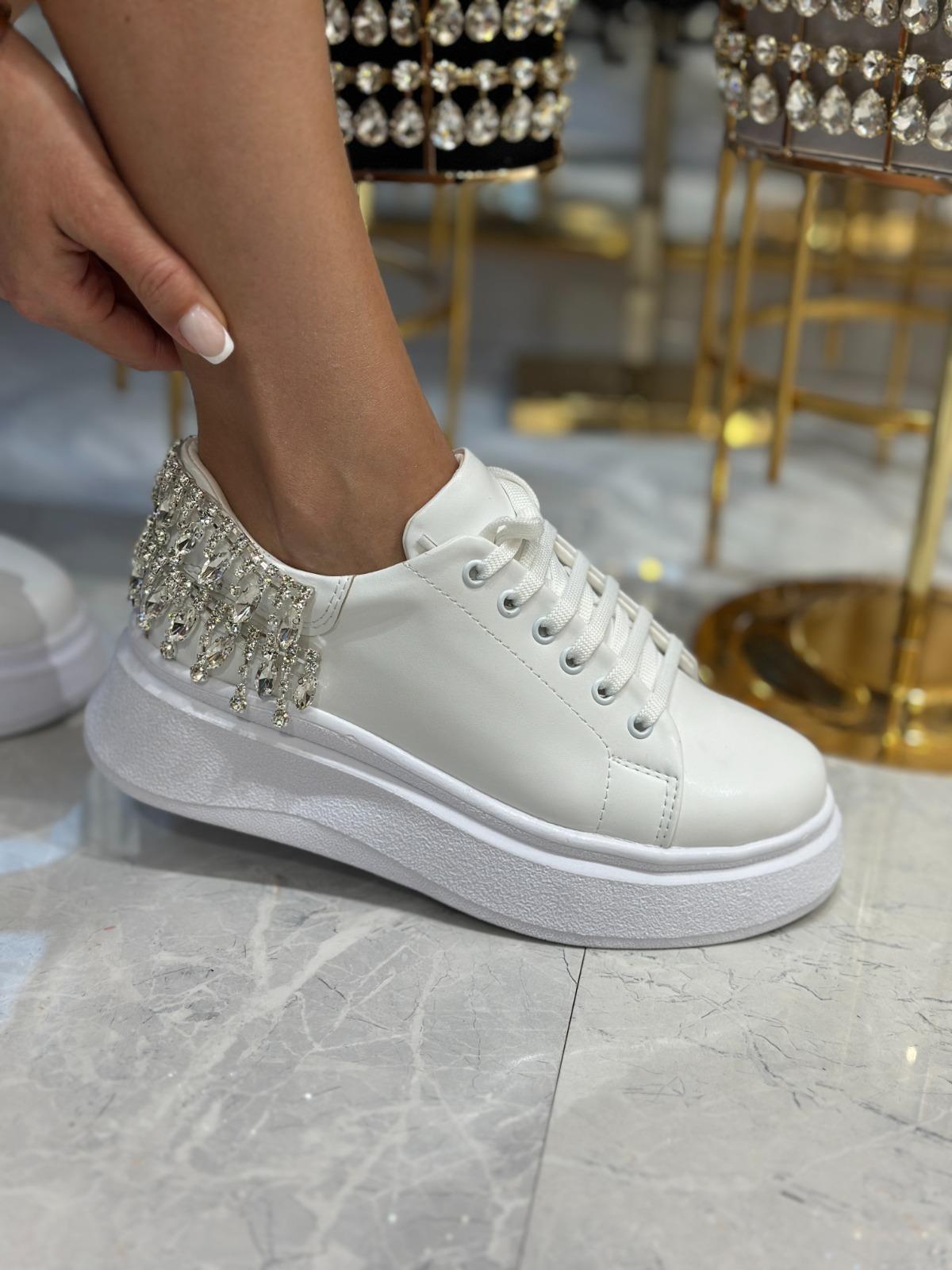 Alaram Kristal Taşlı Özel Spor Ayakkabı Beyaz - WOMAN SHOES