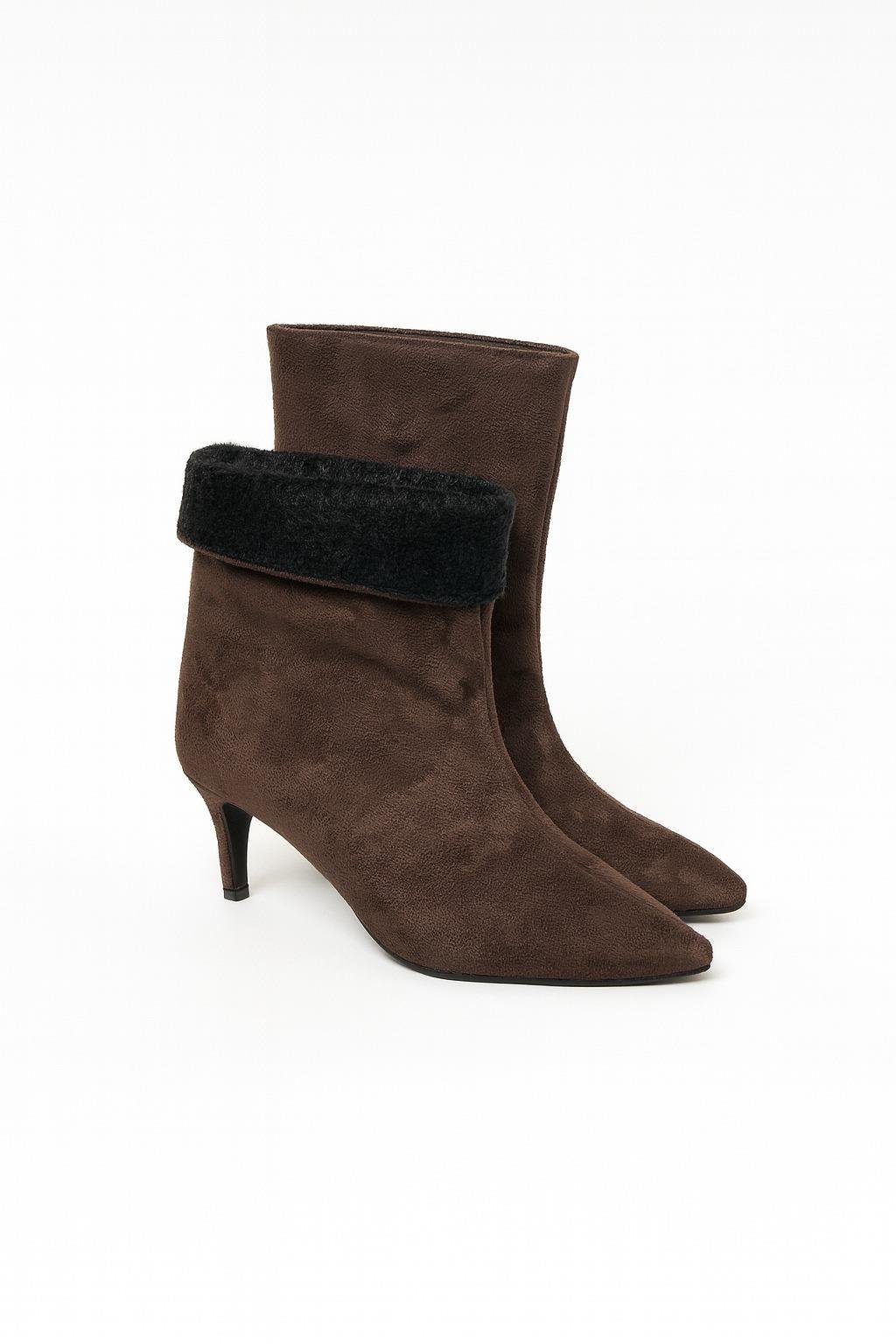Albam Süet İnce Topuk Bot Kahverengi - Topuklu Bot