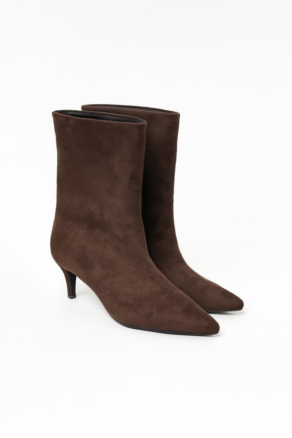 Albam Süet İnce Topuk Bot Kahverengi - Topuklu Bot