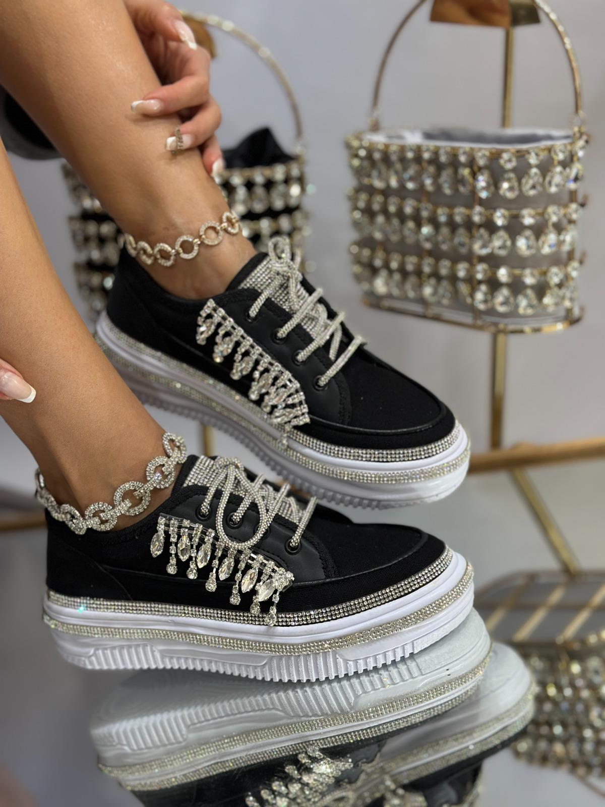 Aley Kristal Taşlı Spor Ayakkabı Siyah - WOMAN SHOES
