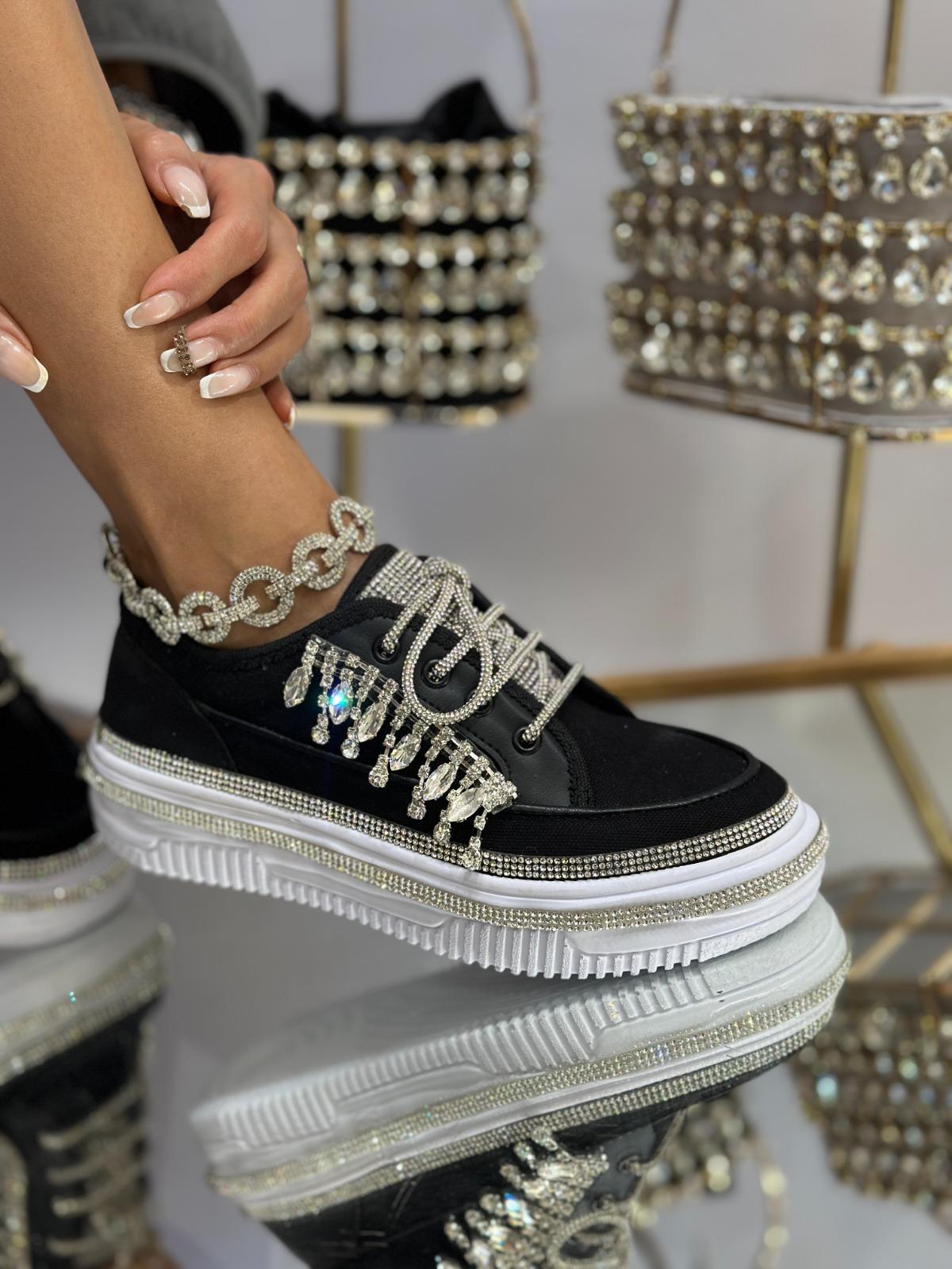 Aley Kristal Taşlı Spor Ayakkabı Siyah - WOMAN SHOES