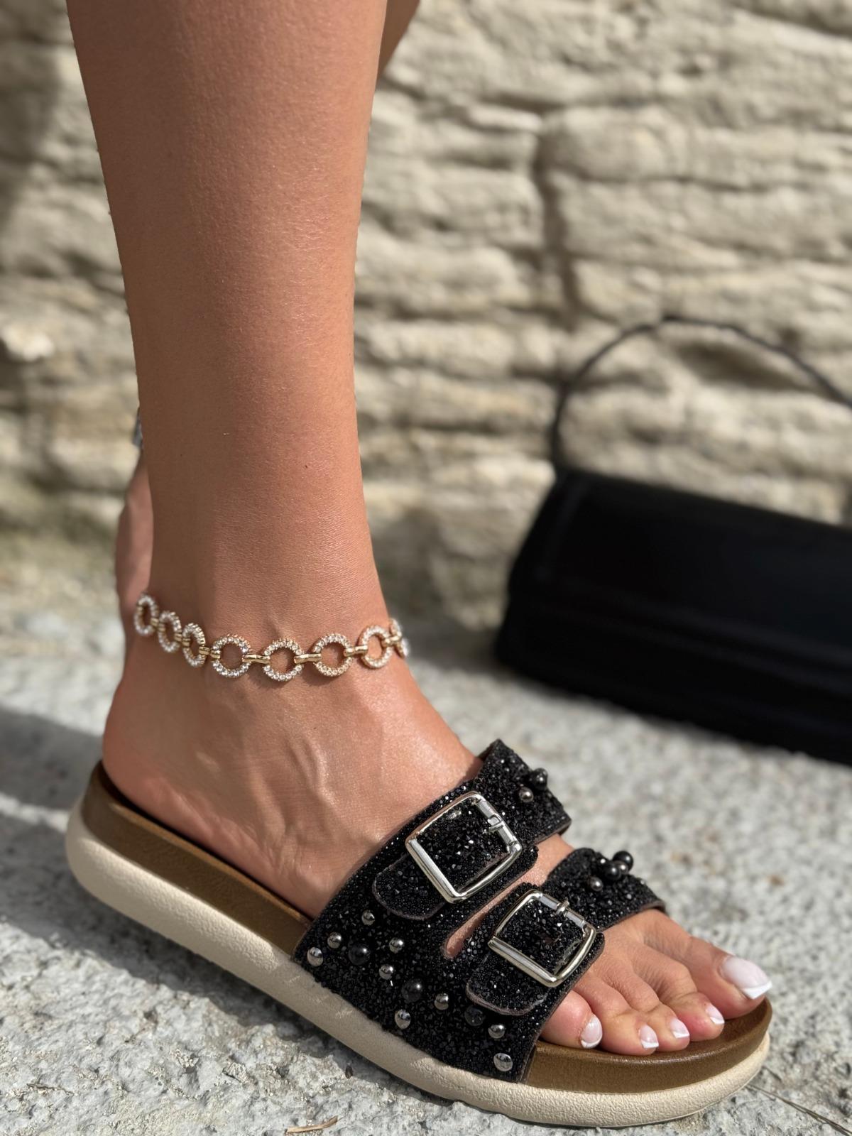 Alive Kristal Taşlı Terlik Siyah - WOMAN SHOES