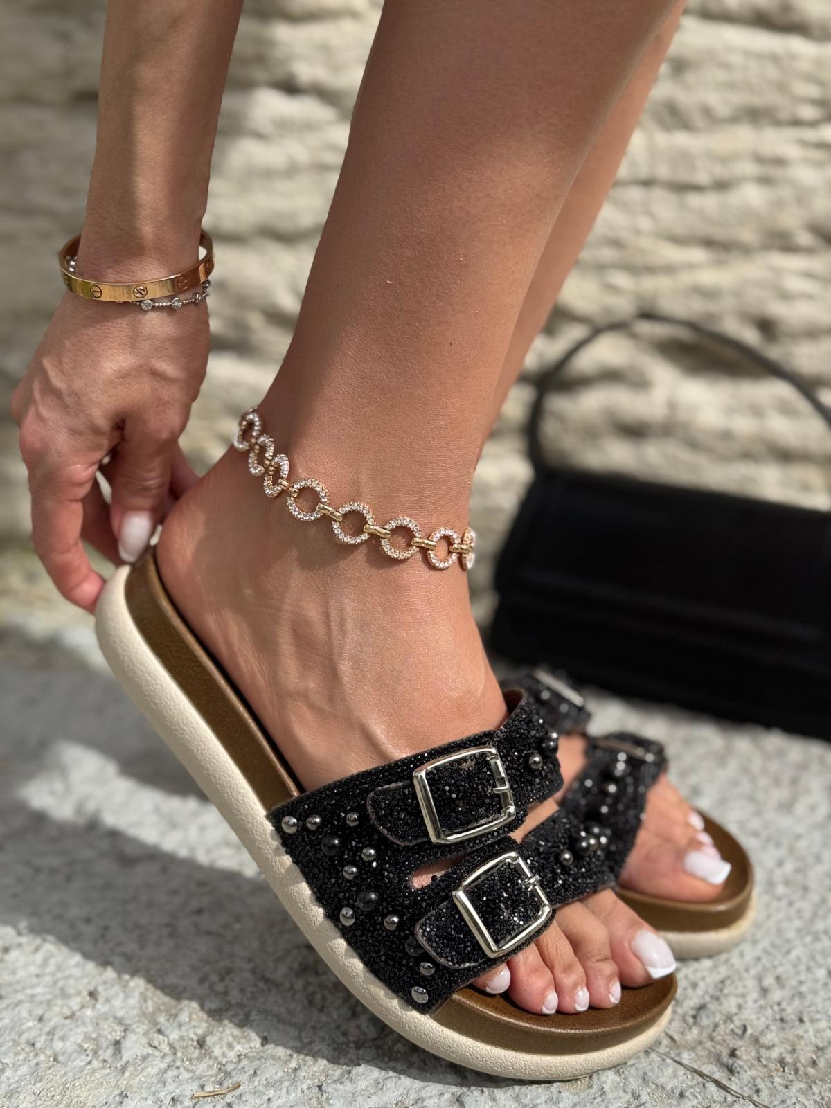 Alive Kristal Taşlı Terlik Siyah - WOMAN SHOES