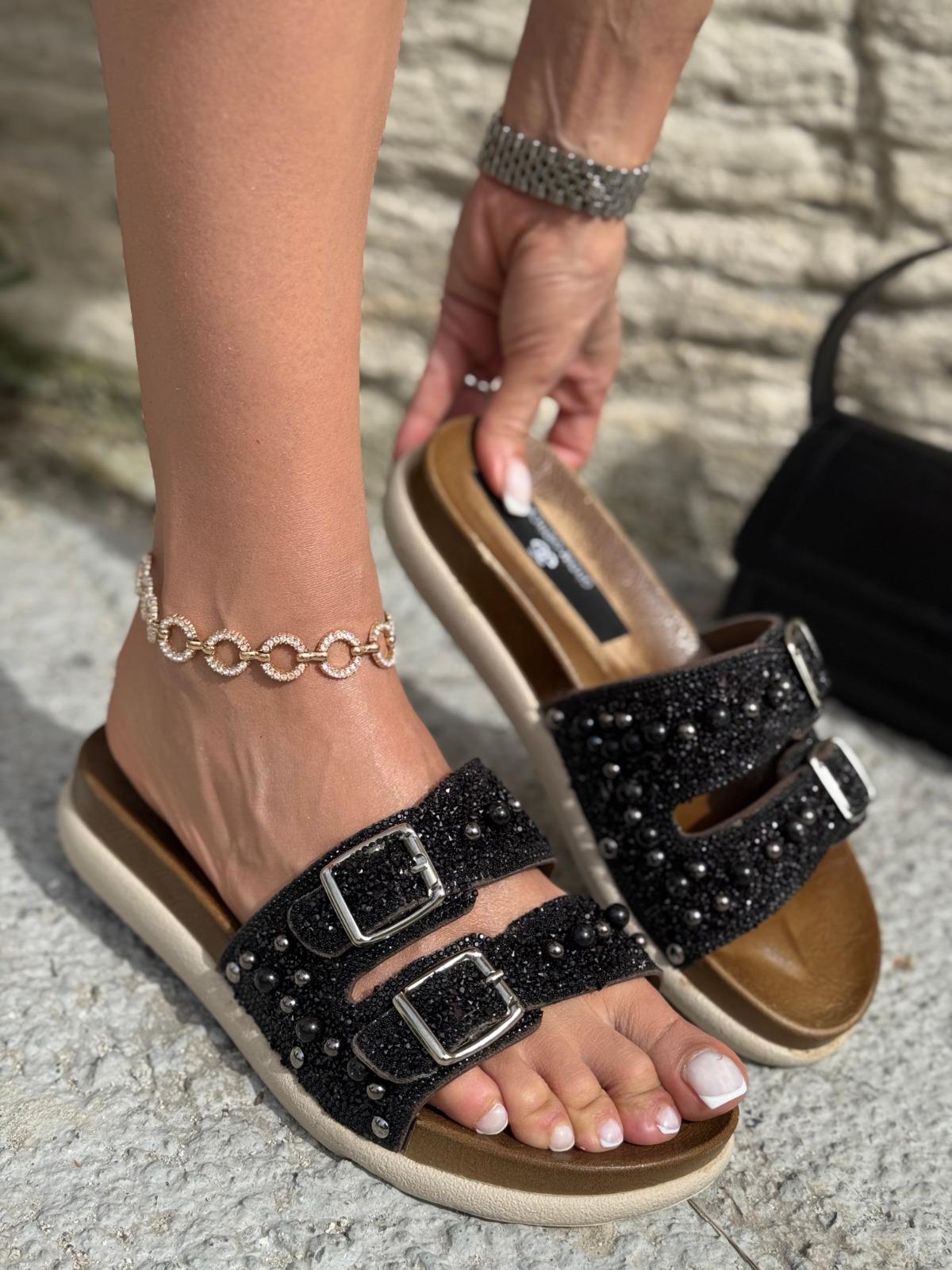 Alive Kristal Taşlı Terlik Siyah - WOMAN SHOES