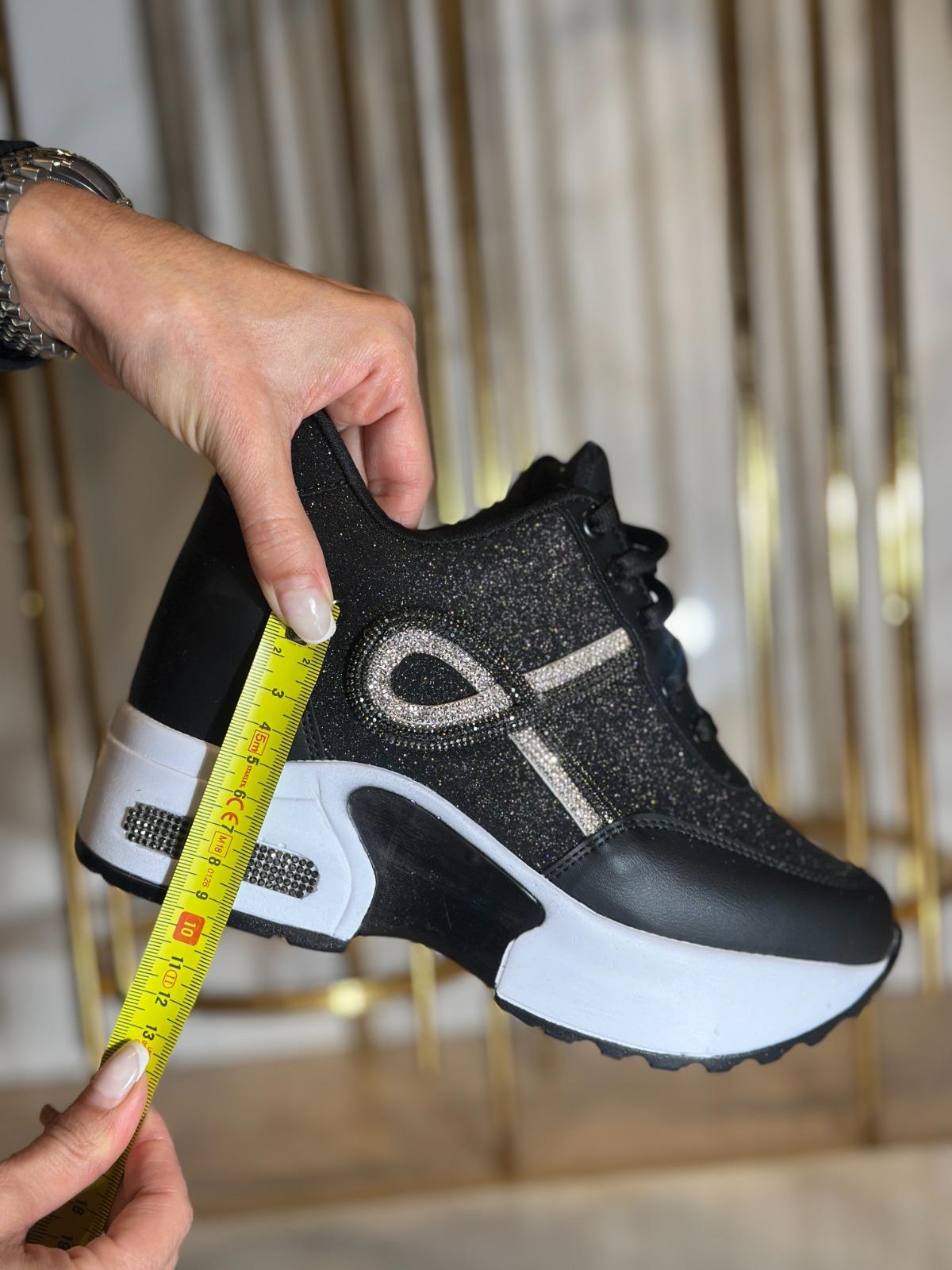 Alix Kristal Taşlı Gizli Topuk Spor Ayakkabı Siyah - WOMAN SHOES