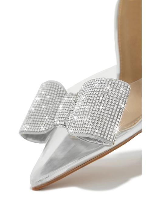 Alona Kristal Taşlı Topuklu Şeffaf Stiletto Gümüş - KADIN AYAKKABI