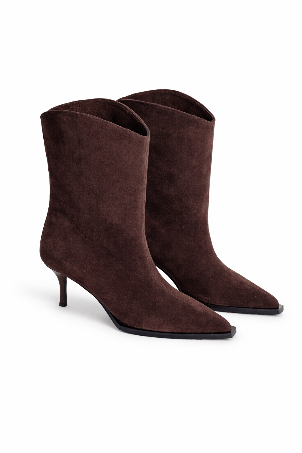 Alvera Hakiki Süet Deri İnce Topuk Bot Kahverengi - 