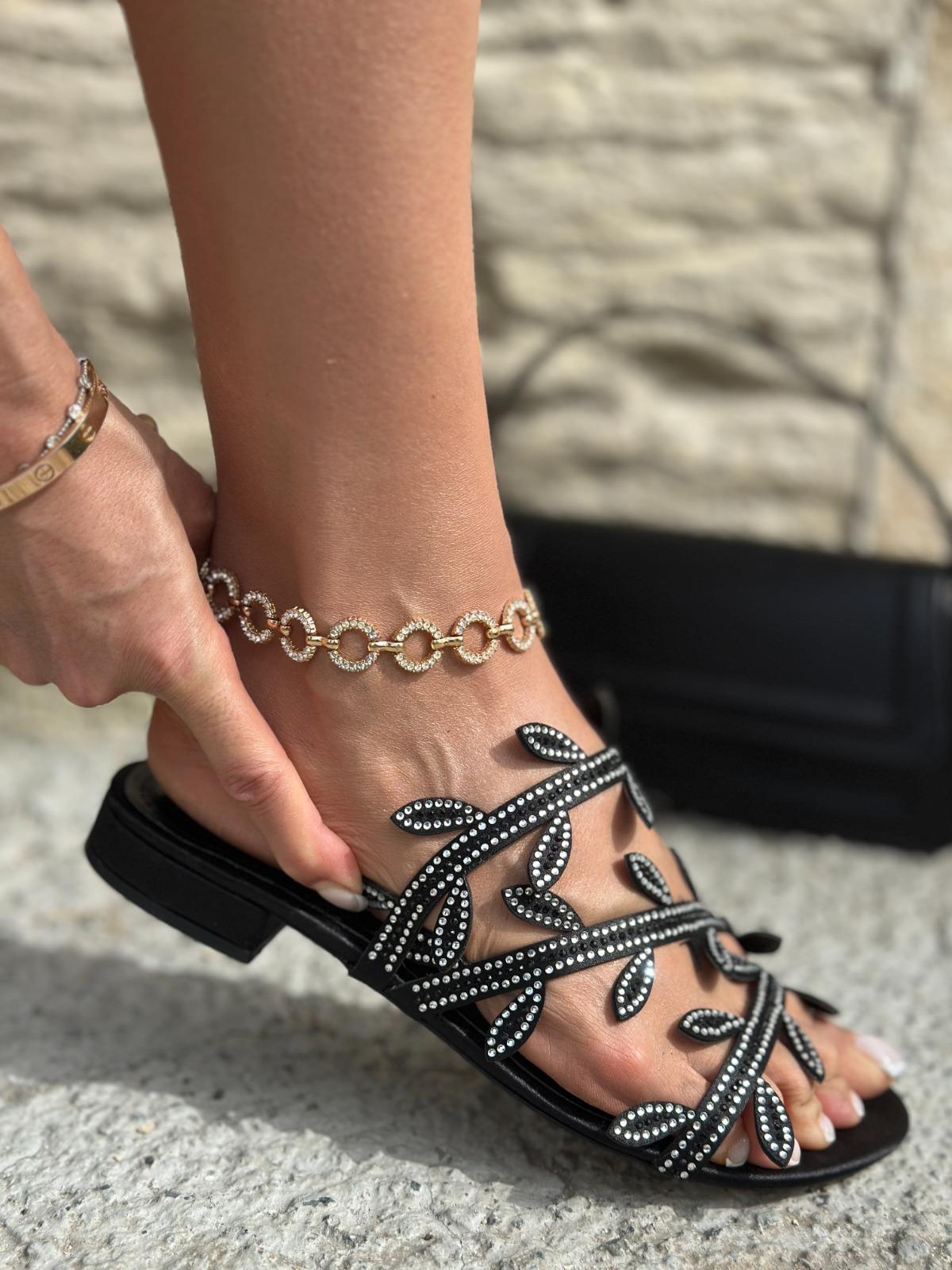 Alya Kristal Taşlı Terlik Siyah - WOMAN SHOES