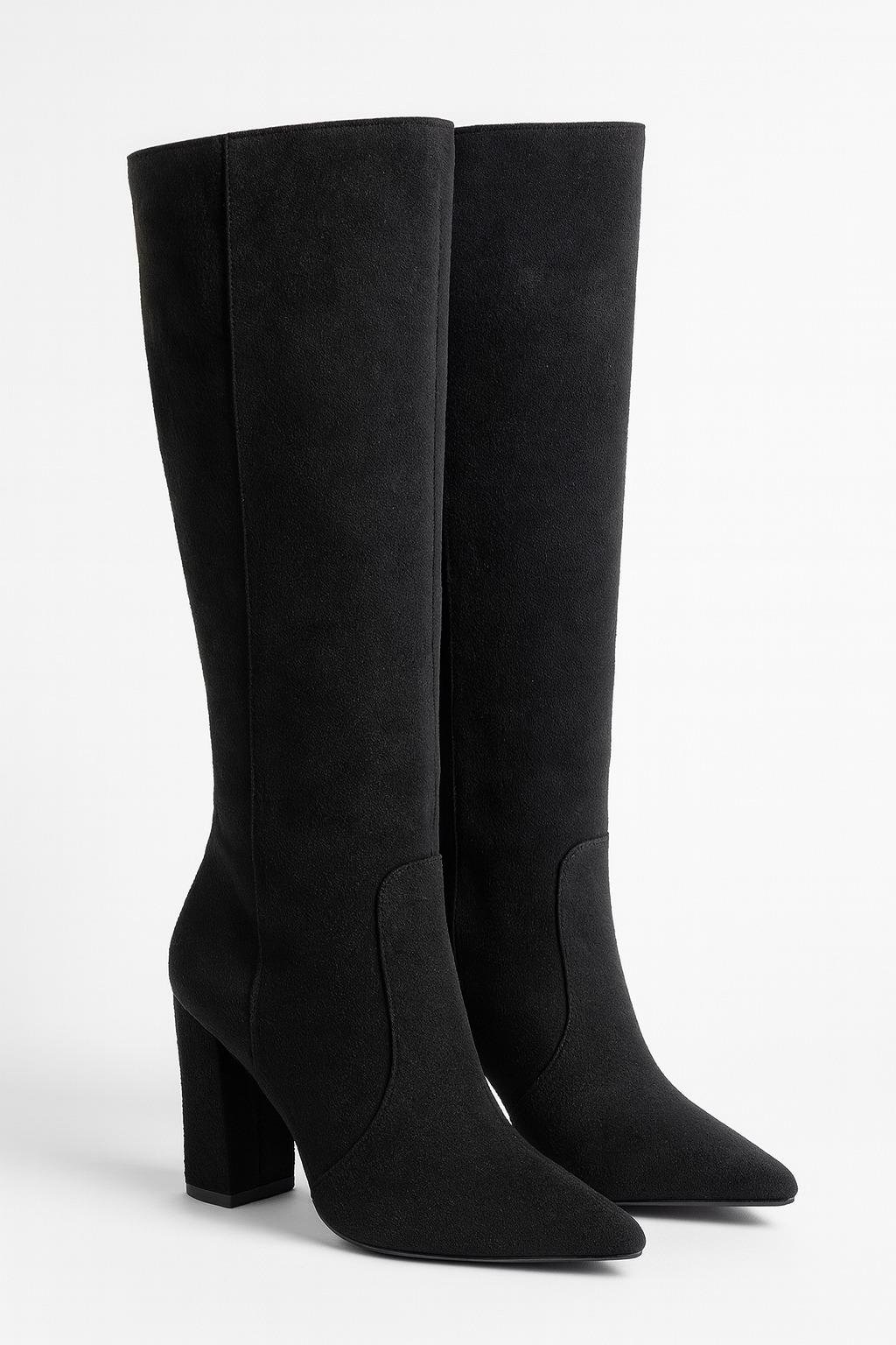 Arelia Süet Kalın Topuklu Çizme Siyah - 