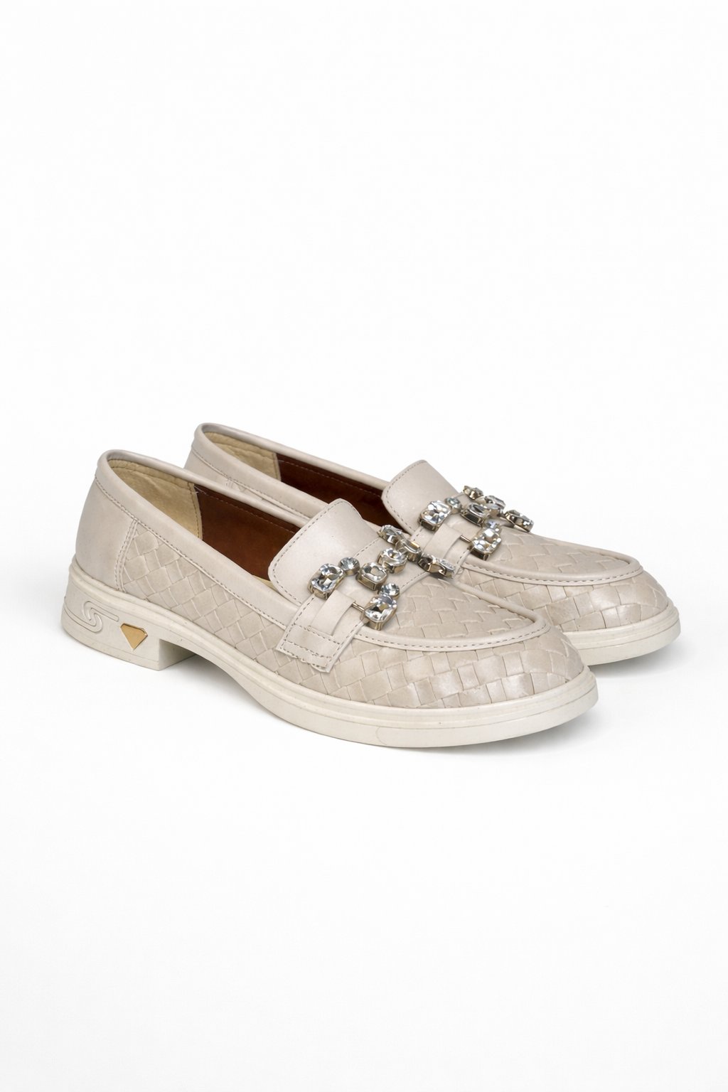 Aura Diamond Örgü Deri Loafer Bej - Loafer