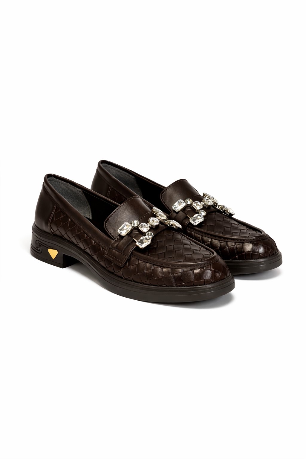 Aura Diamond Örgü Deri Loafer Kahverengi - Loafer