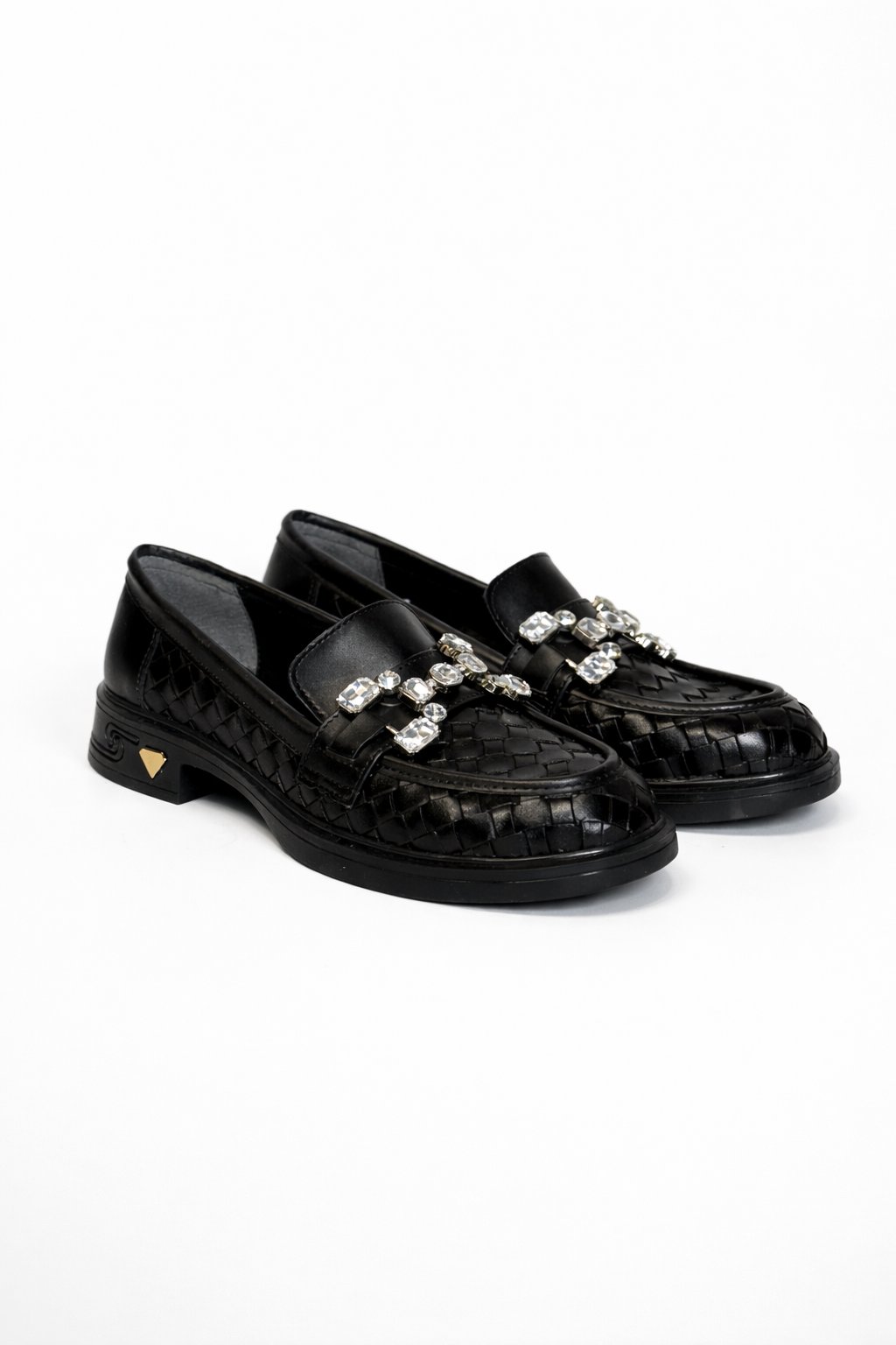 Aura Diamond Örgü Deri Loafer Siyah - Loafer