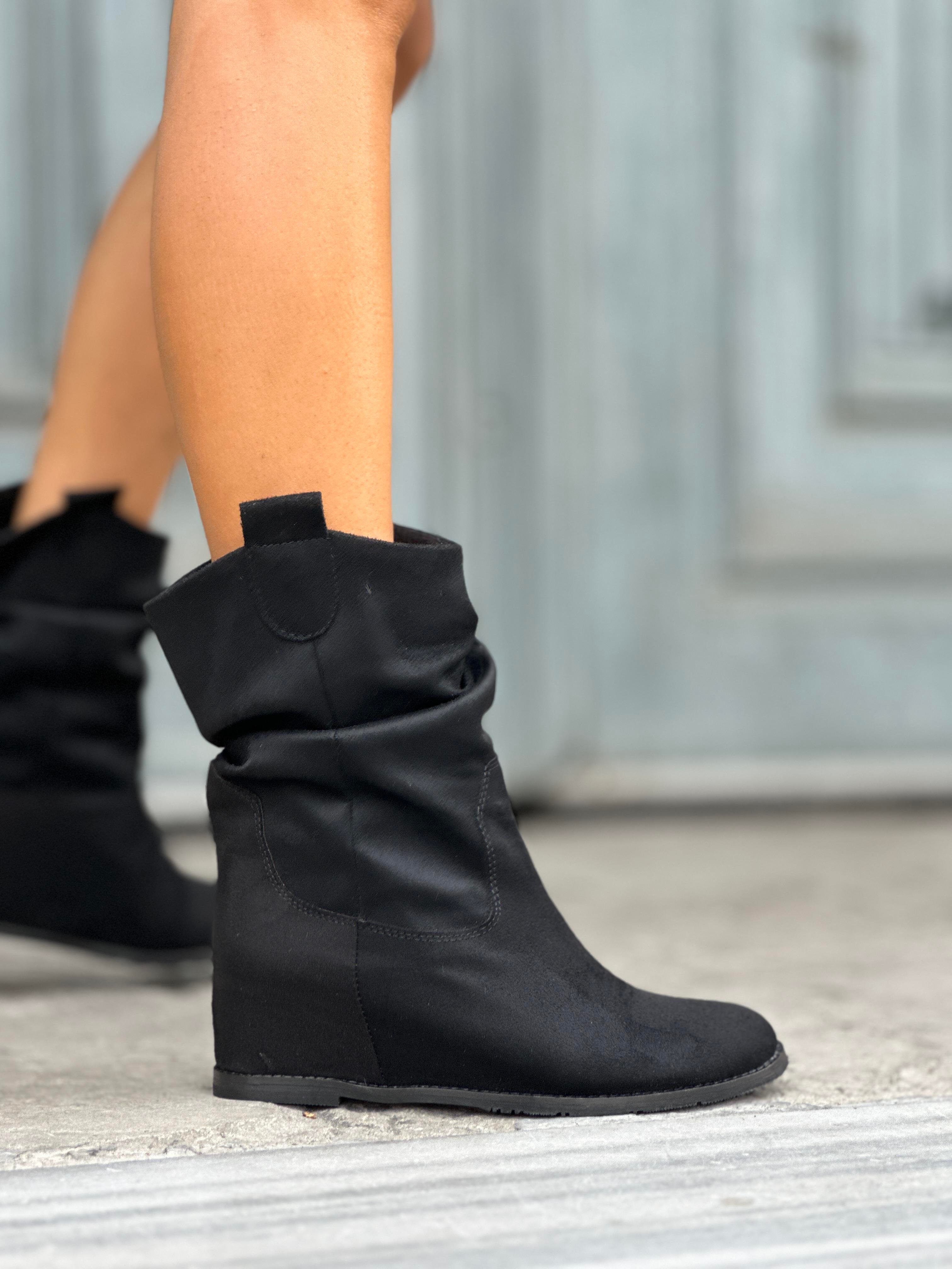 Bambi Gizli Topuk Süet Bot Siyah - Topuklu Bot