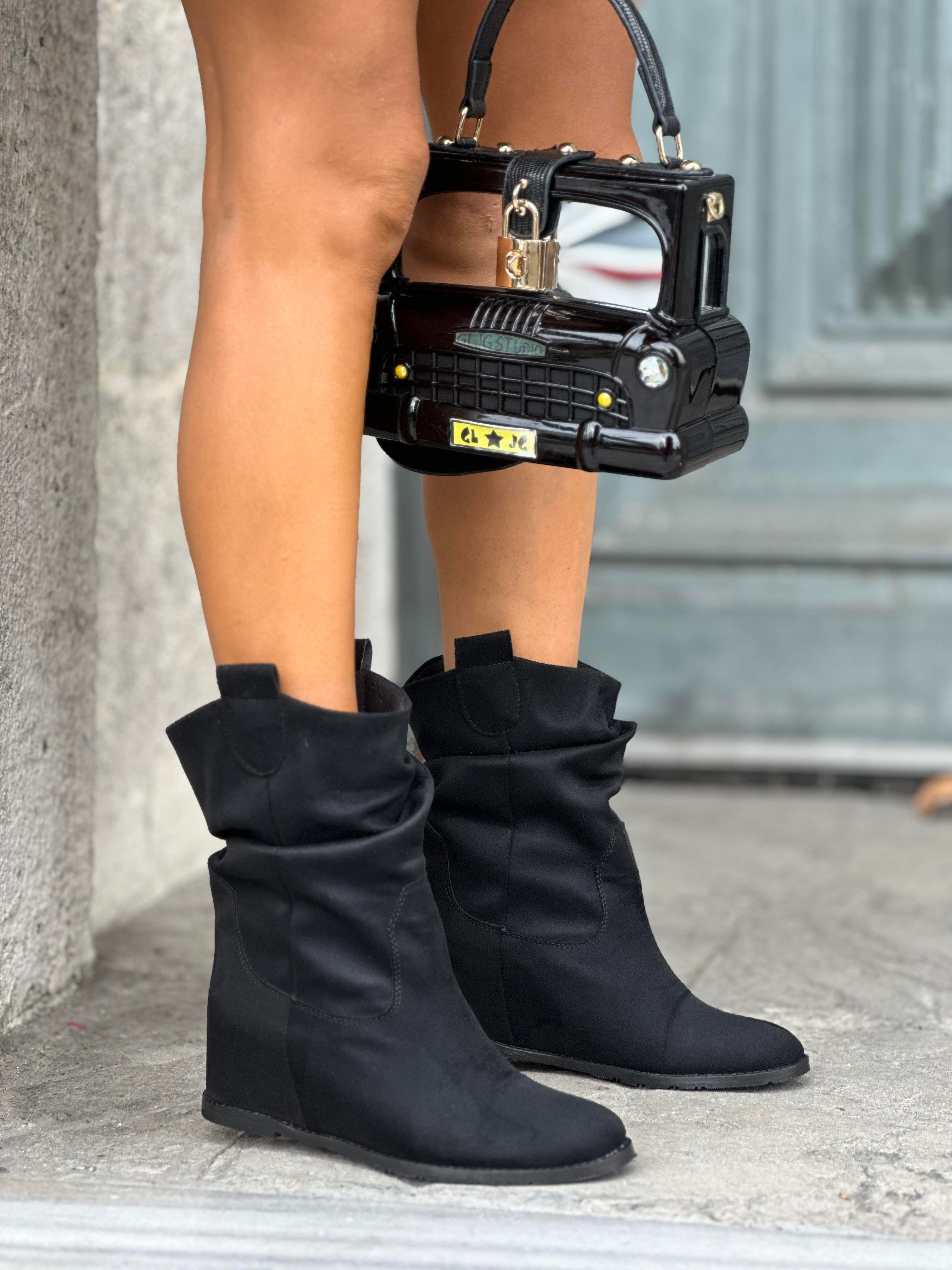 Bambi Gizli Topuk Süet Bot Siyah - Topuklu Bot