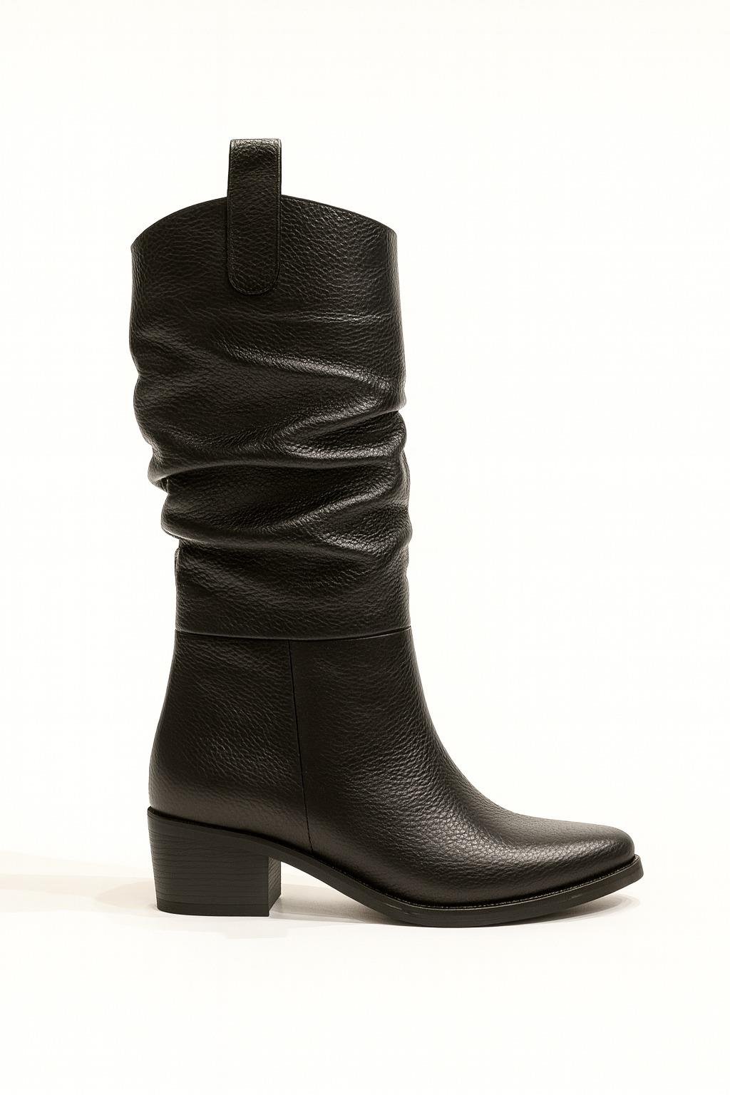 Battu Hakiki Deri Çizme Siyah - Cowboy Çizme