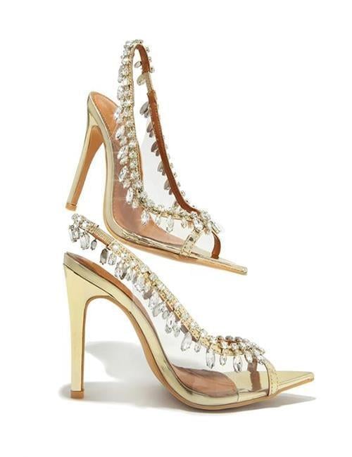 Beatrice Kristal Taşlı Şeffaf Ayakkabı Gold - WOMAN SHOES