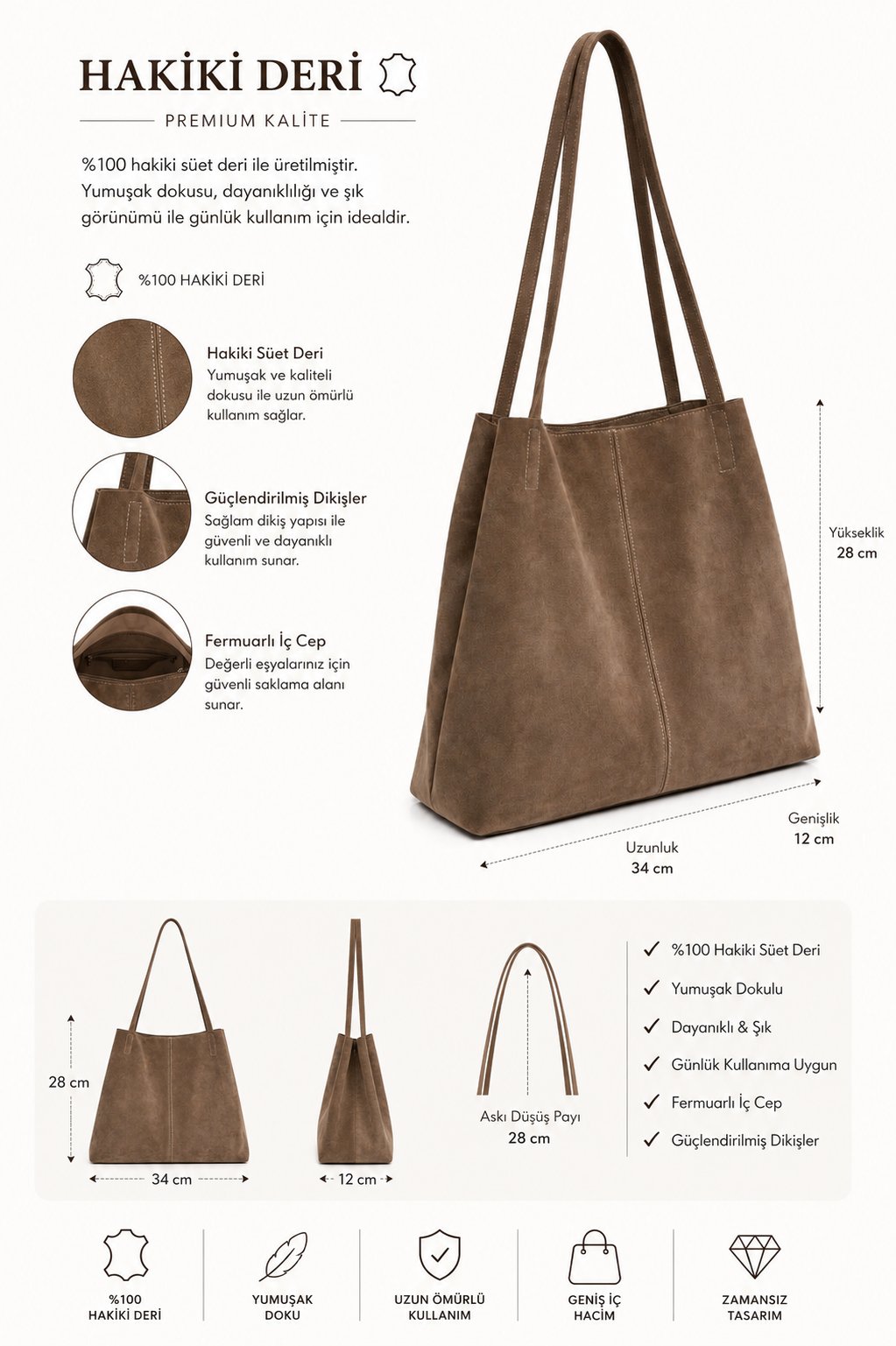 Beige Suede Hakiki Süet Çanta Bej - Çanta