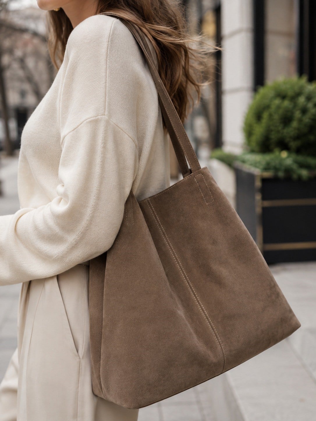 Beige Suede Hakiki Süet Çanta Bej - Çanta