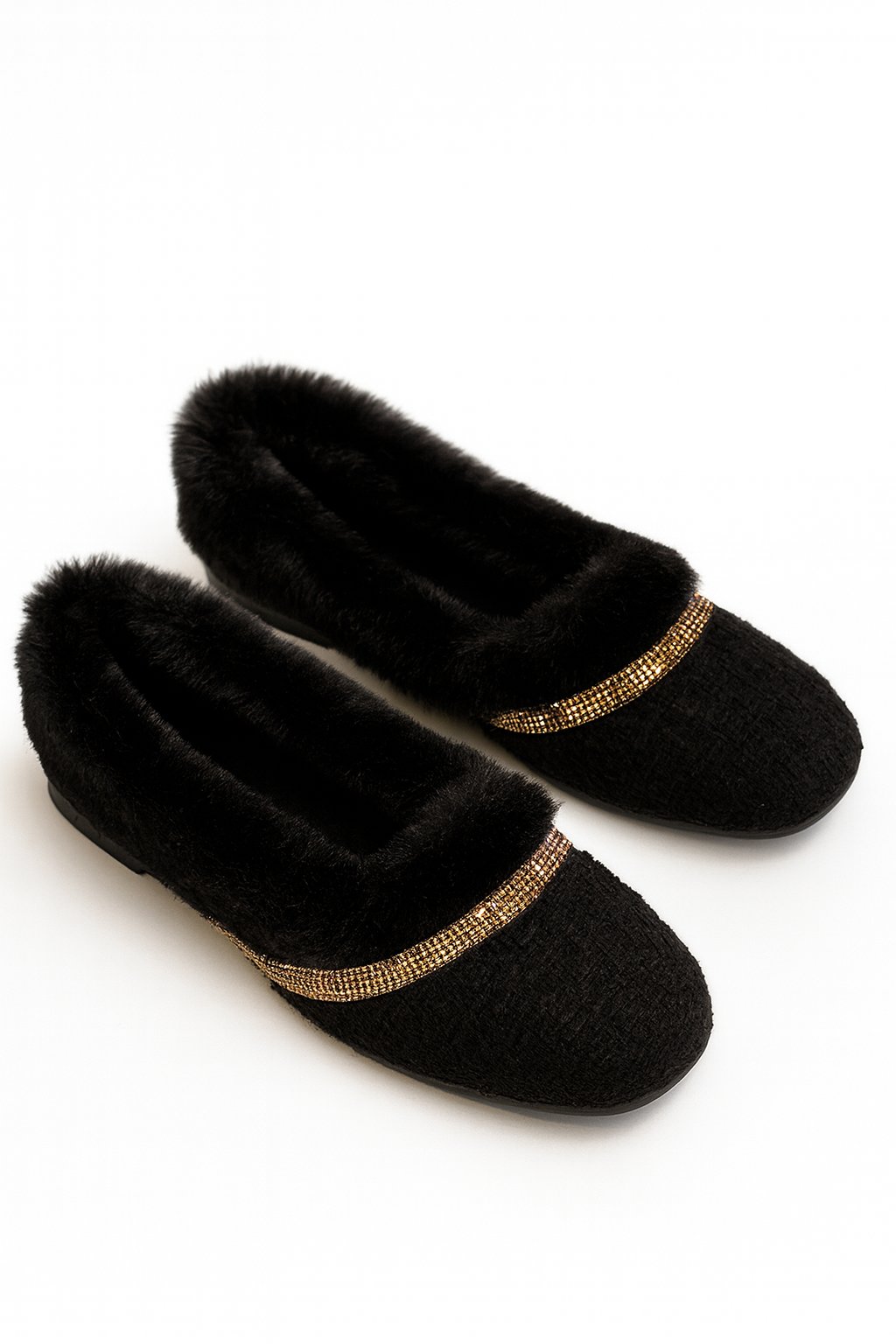 Bella Kürklü Babet Siyah x Gold - KIŞLIK BABET