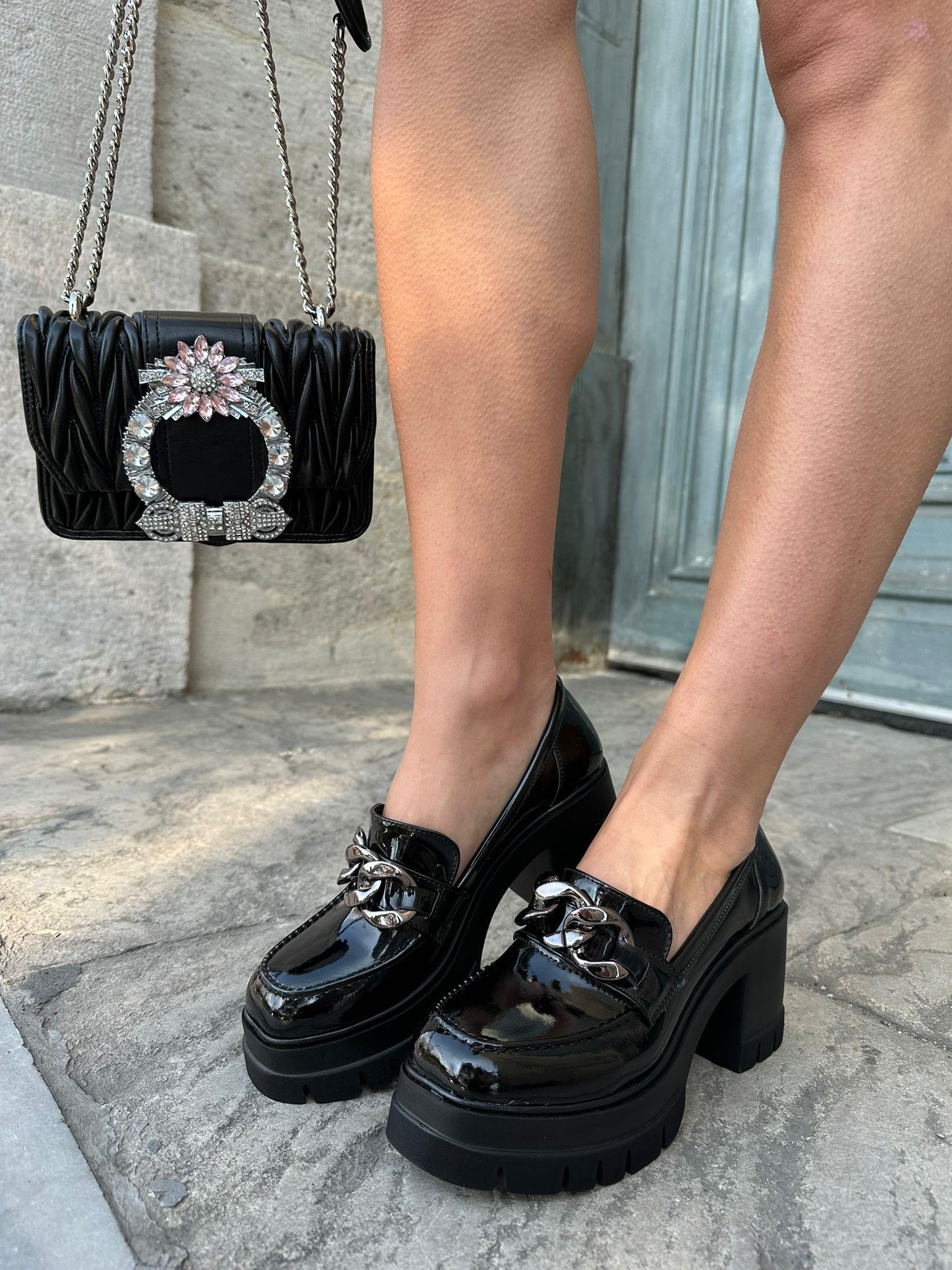 Bessy Topuklu Rugan Loafer Siyah - Loafer