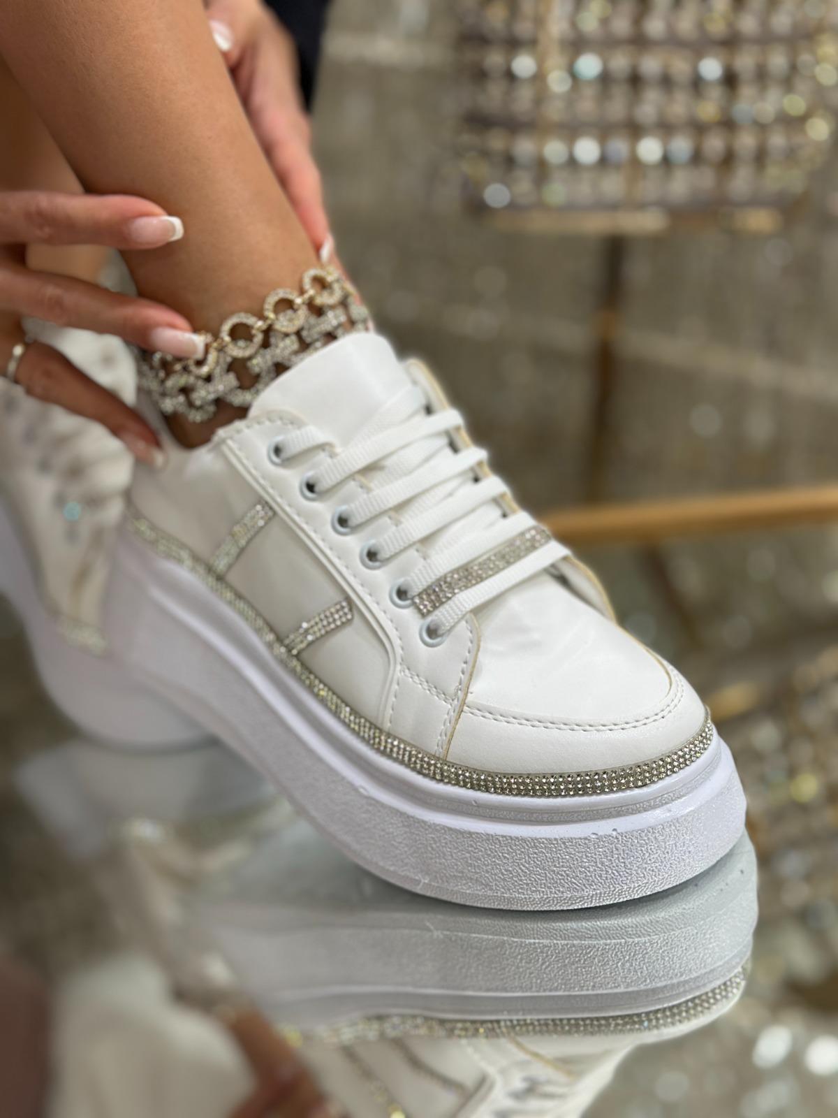 Bird Kristal Taşlı Süet Spor Ayakkabı Beyaz - WOMAN SHOES