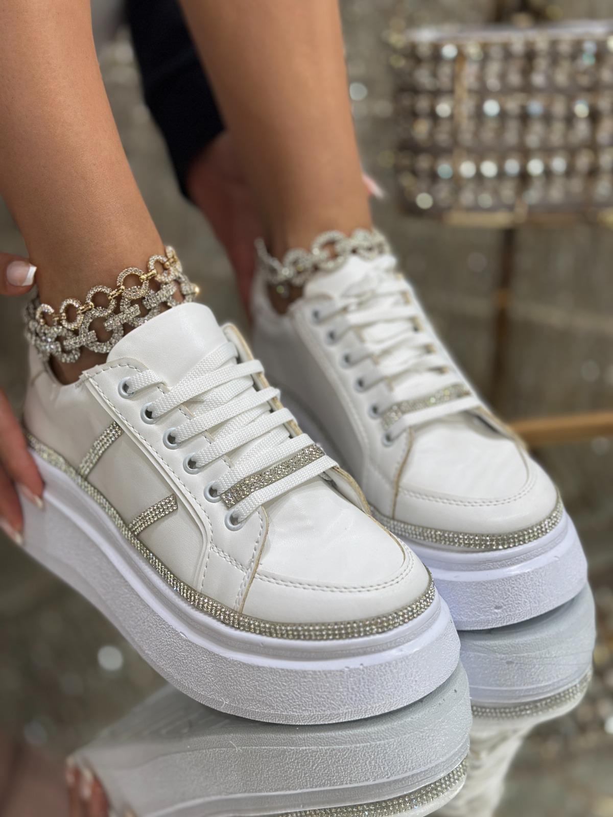 Bird Kristal Taşlı Süet Spor Ayakkabı Beyaz - WOMAN SHOES