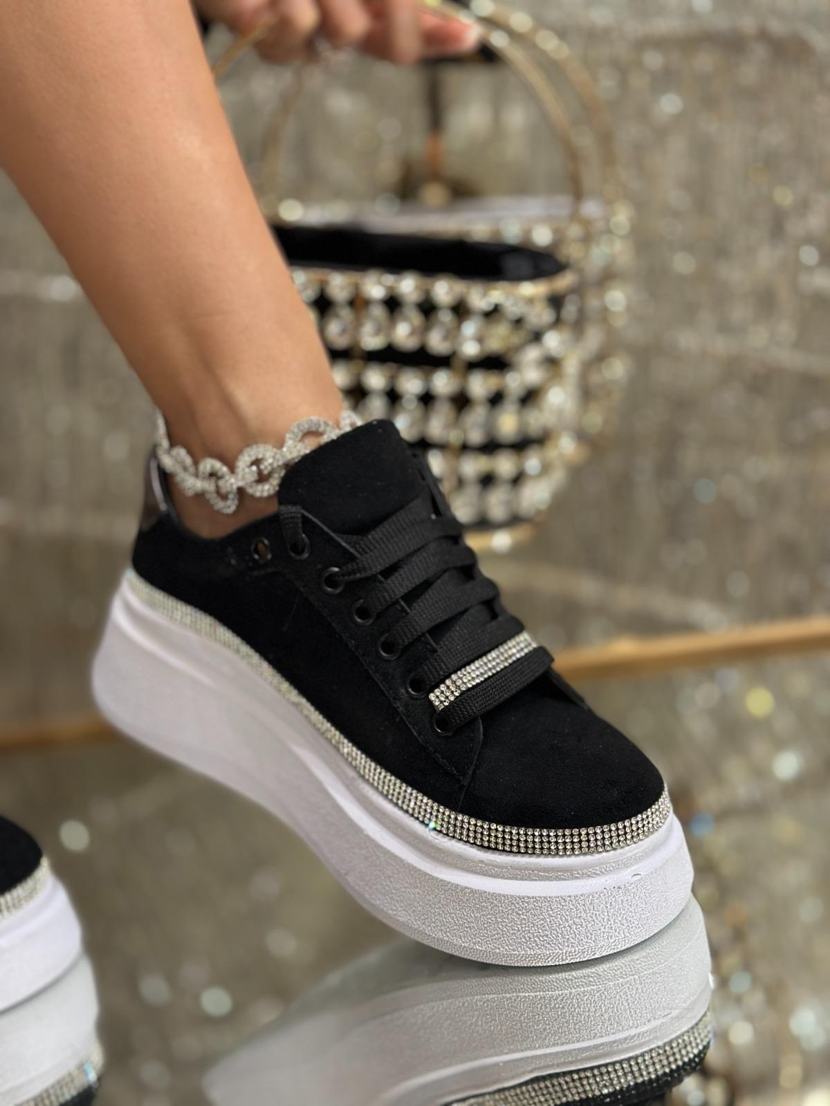 Bird Kristal Taşlı Süet Spor Ayakkabı Siyah - WOMAN SHOES