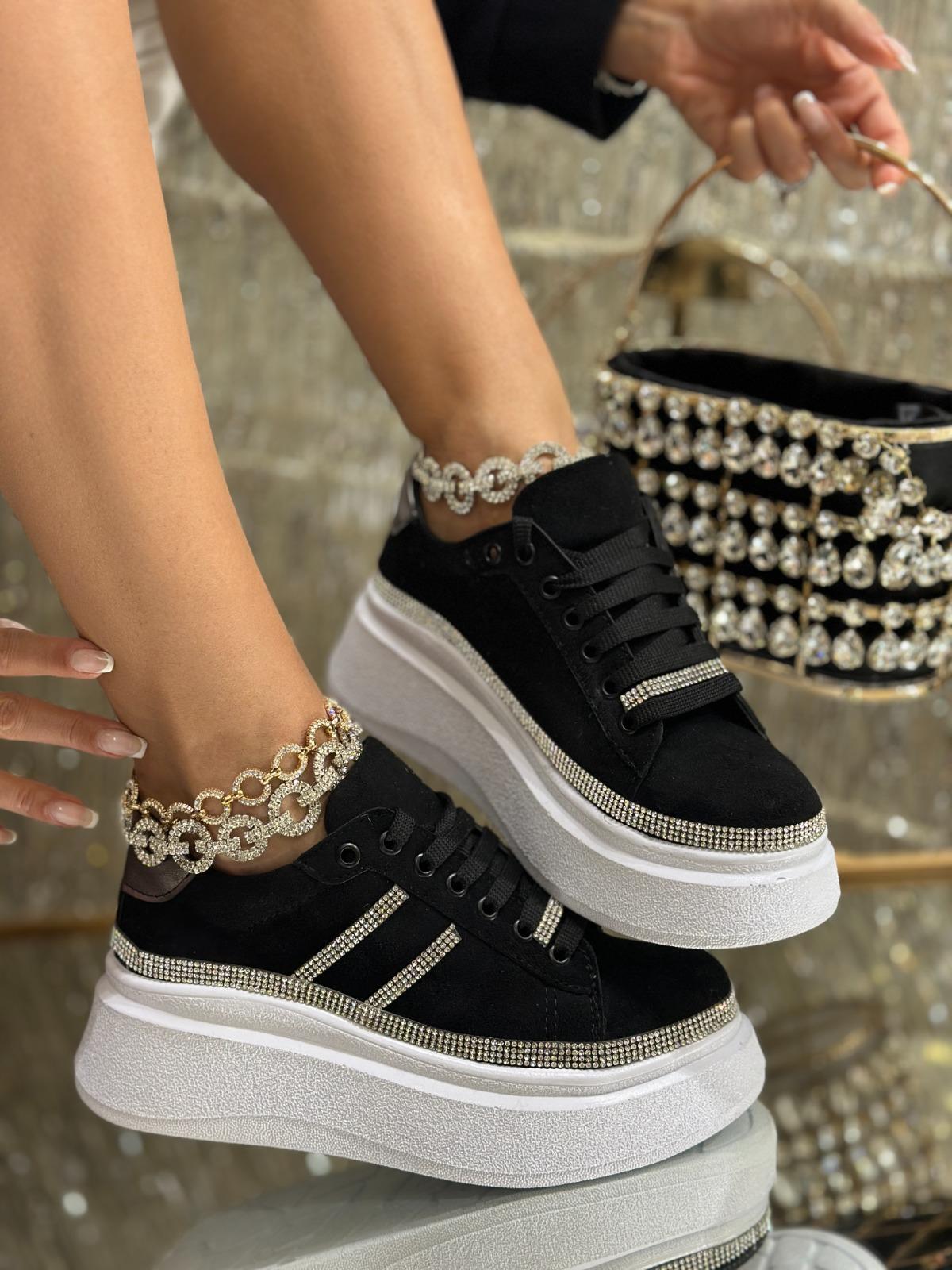 Bird Kristal Taşlı Süet Spor Ayakkabı Siyah - WOMAN SHOES