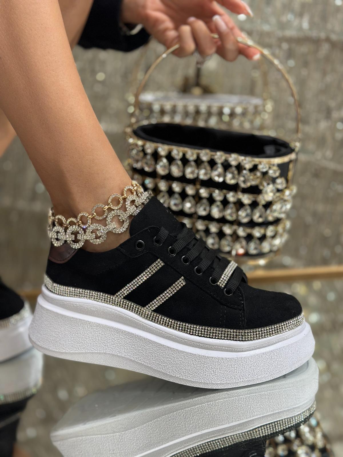 Bird Kristal Taşlı Süet Spor Ayakkabı Siyah - WOMAN SHOES