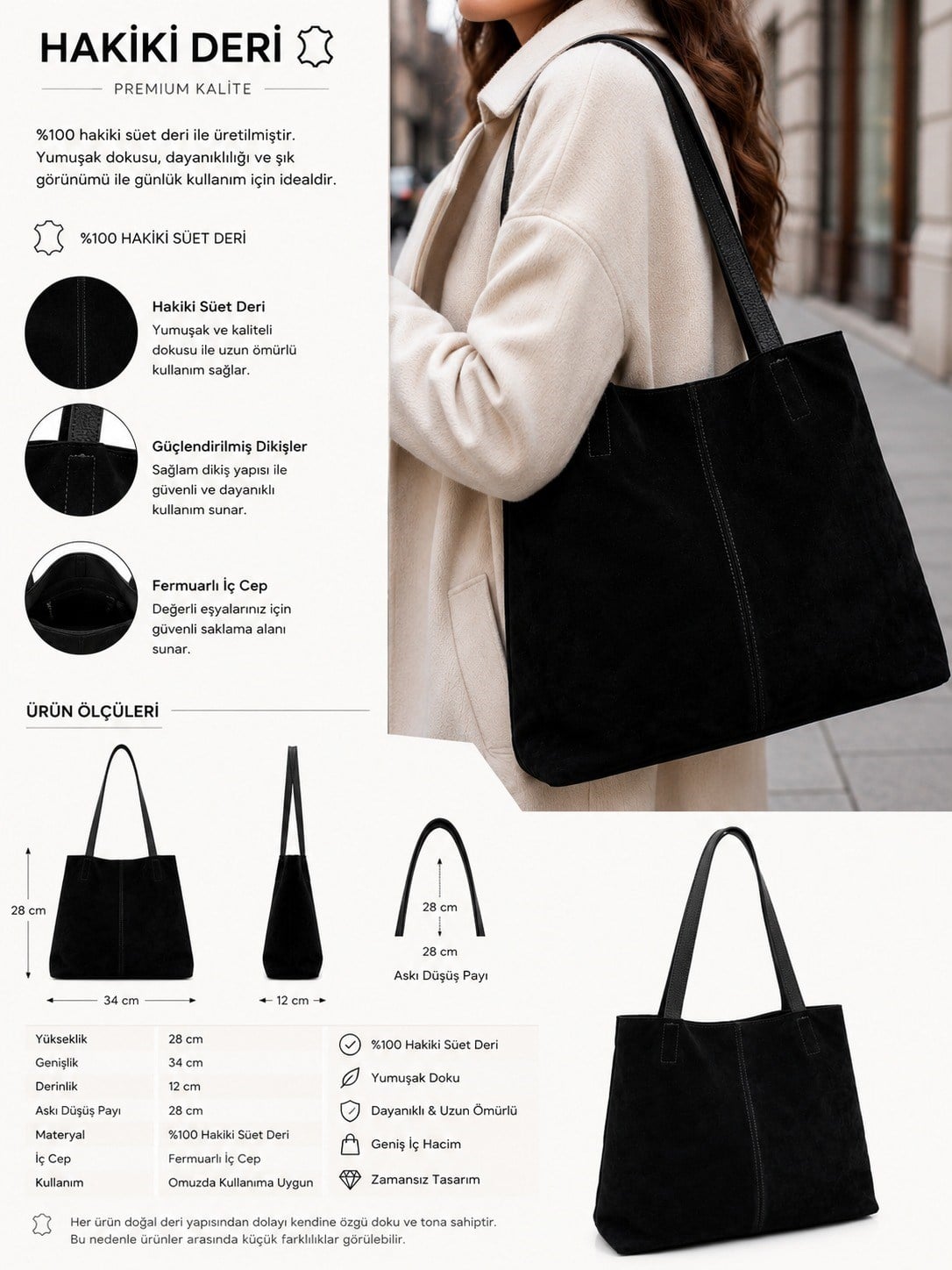 Black Suede Hakiki Süet Çanta Siyah - Çanta