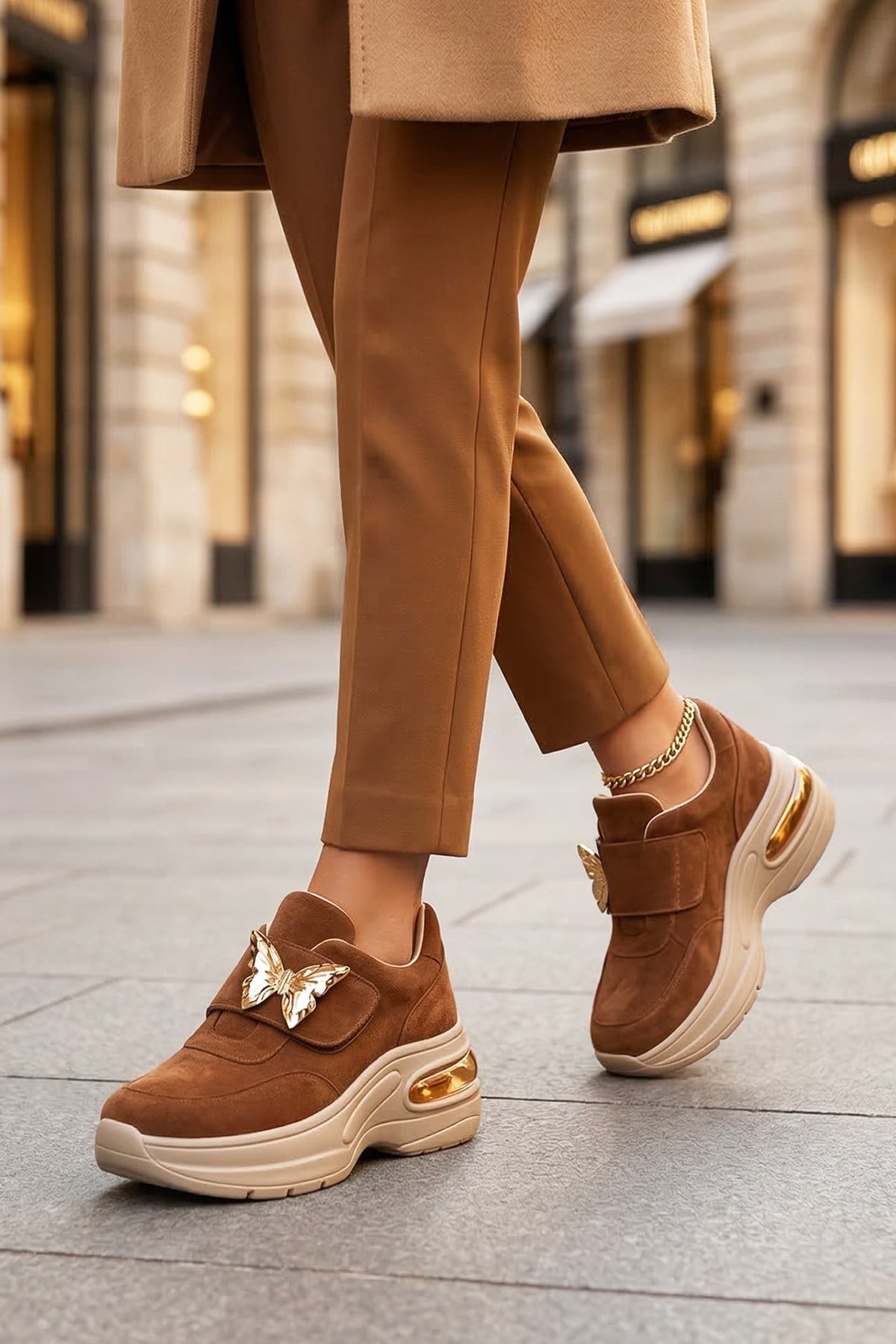 Butterfly Glow Platform Süet Spor Ayakkabı Taba - Spor Ayakkabı