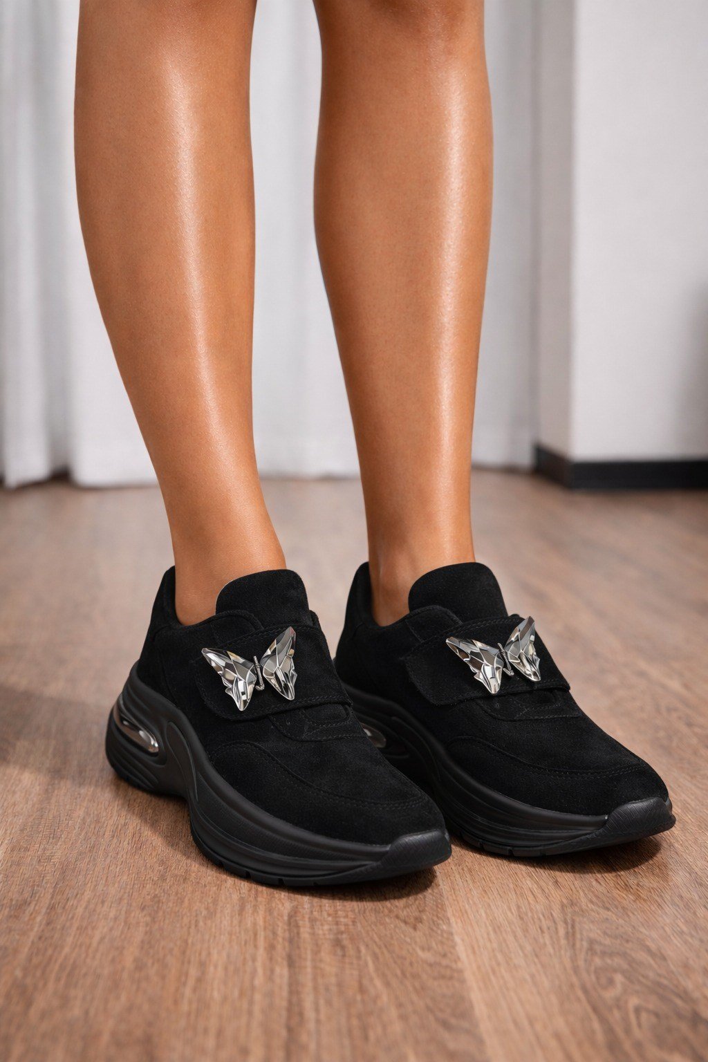 Butterfly Glow Platform Süet Spor Ayakkabı Siyah - Spor Ayakkabı