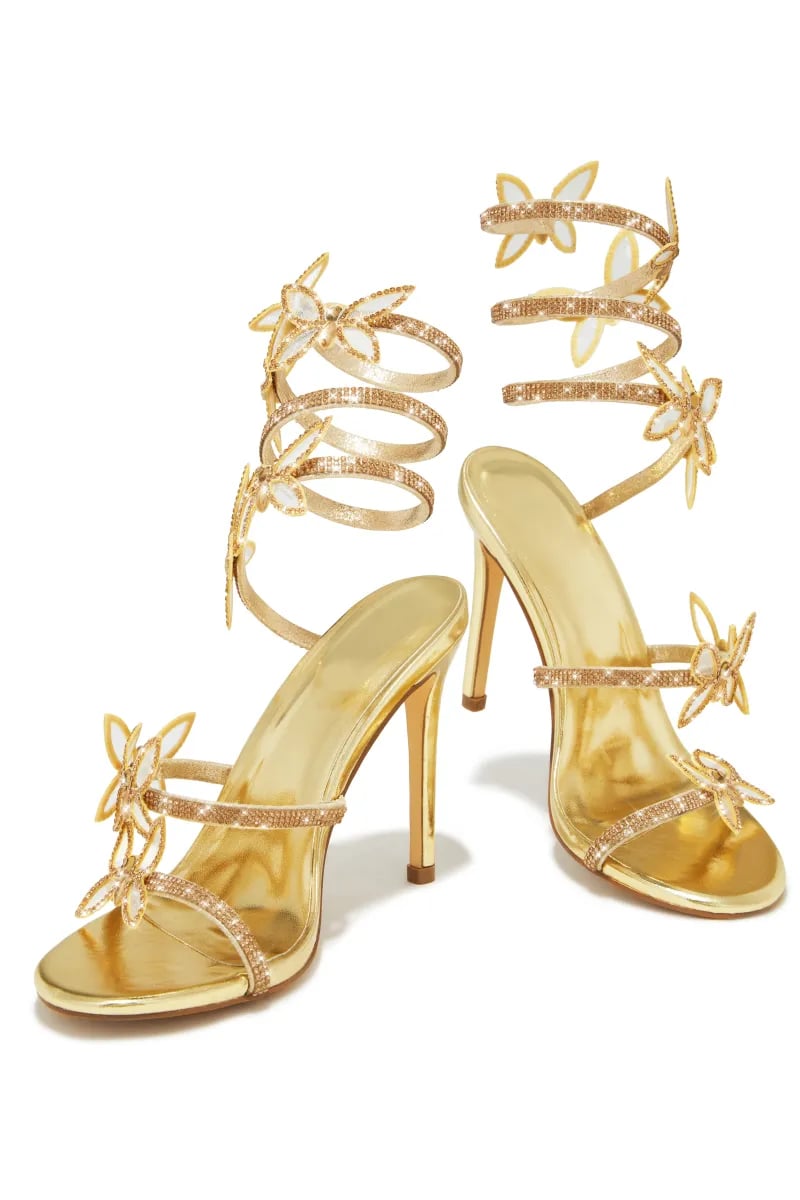 Butterfly İnce Topuklu Ayakkabı Gold - KADIN AYAKKABI